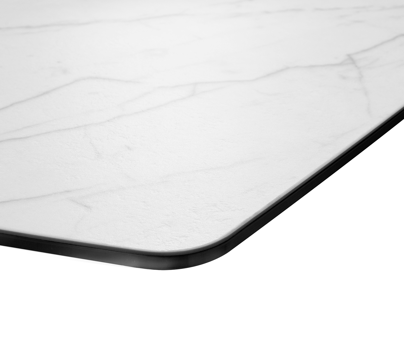 Table-à-manger Edge forme Boot 200x100cm Laminam® céramique blanc pieds milieu acier plat noir 4 Table-à-manger Edge forme Boot 200x100cm Laminam® céramique blanc pieds milieu acier plat noir 4