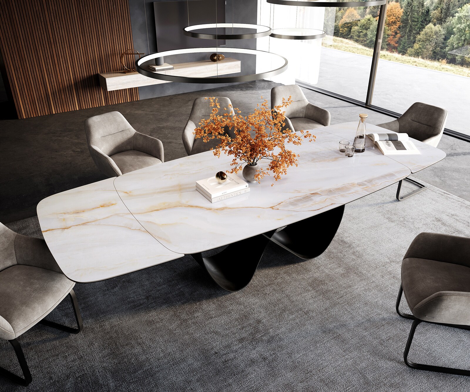 Esstisch Edge Boot 200-300x120 cm Keramik Onyx Pearl Infinity Metall Schwarz ausziehbar 3