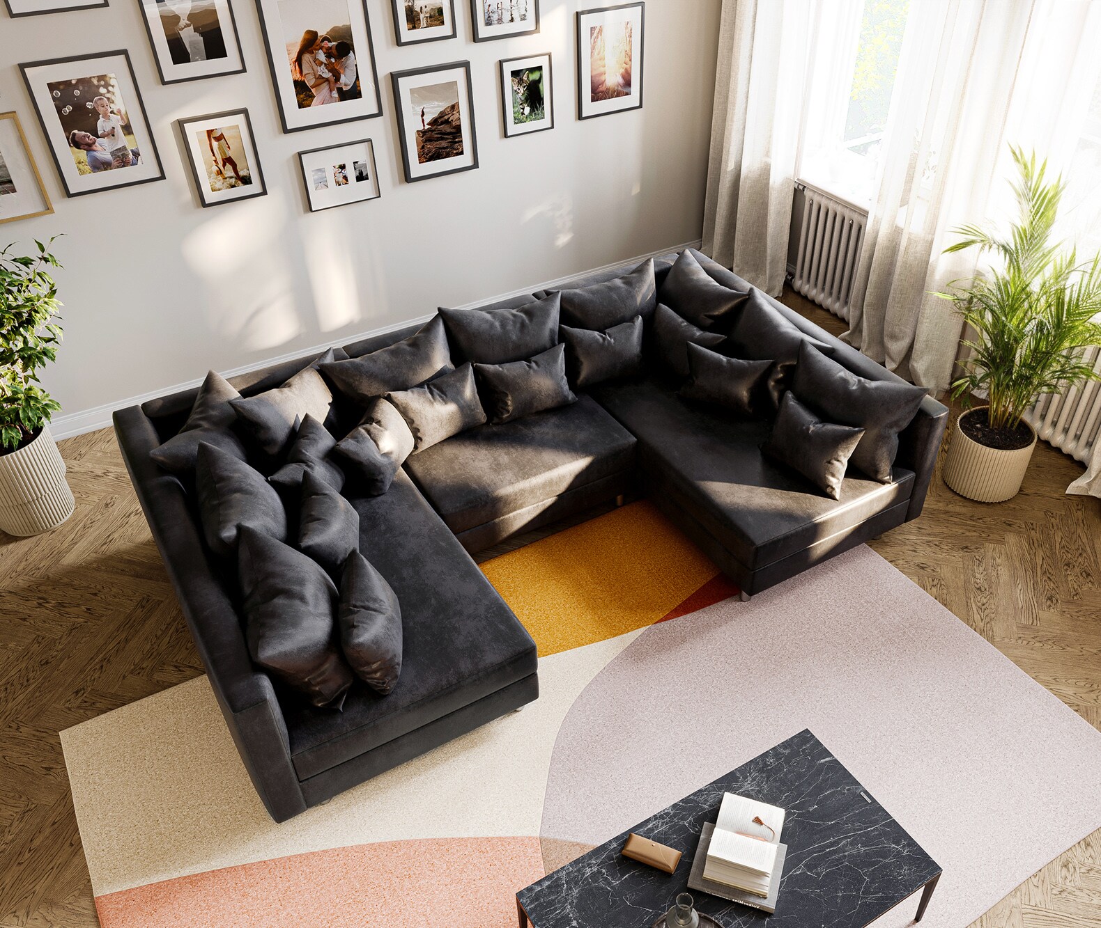 Canapé Clovis anthracite optique antique canapé modulaire 3