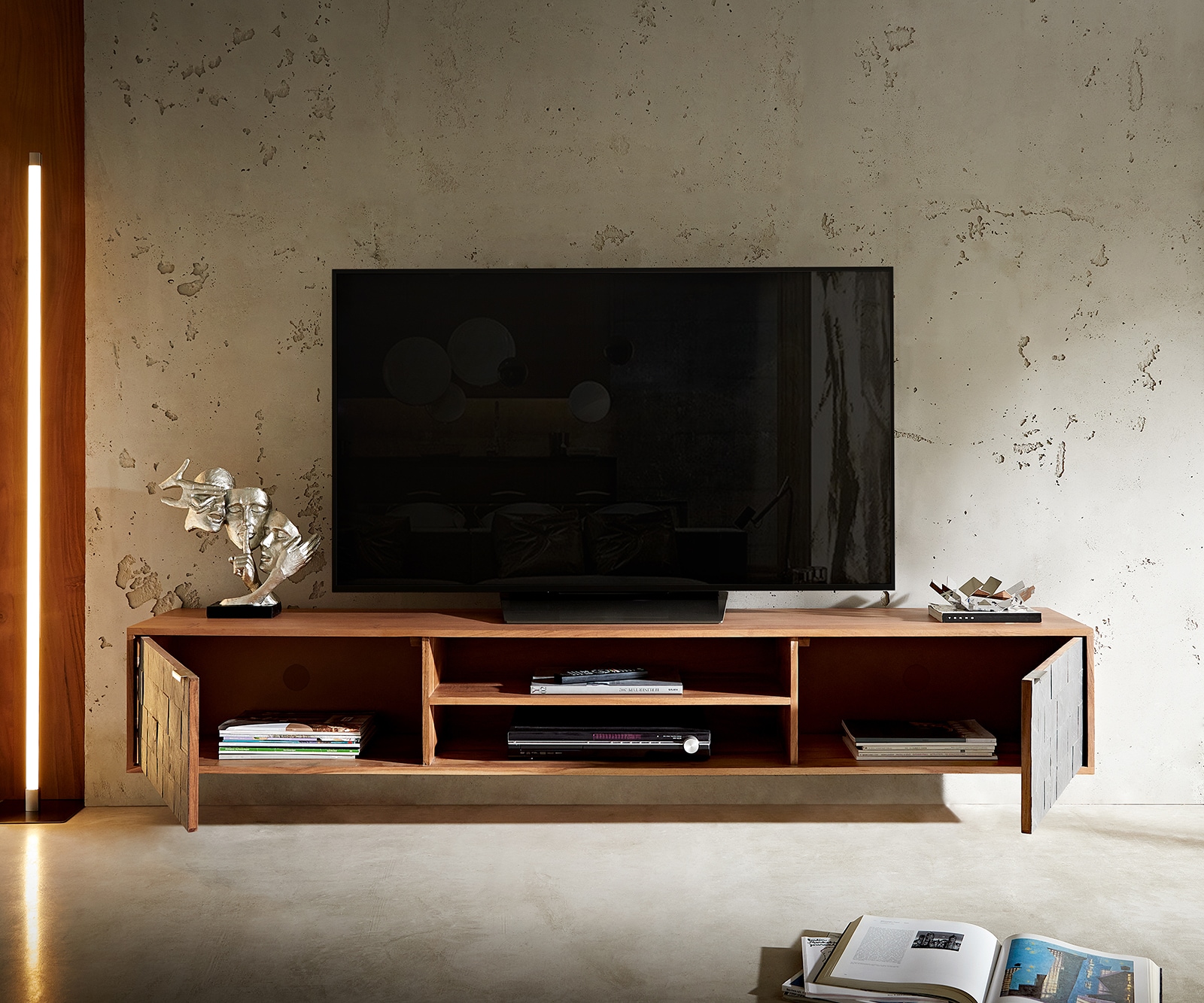 Lowboard Teele 200 cm Akazie Natur Schiefer 2 Türen schwebend 5 Lowboard Teele 200 cm Akazie Natur Schiefer 2 Türen schwebend 5