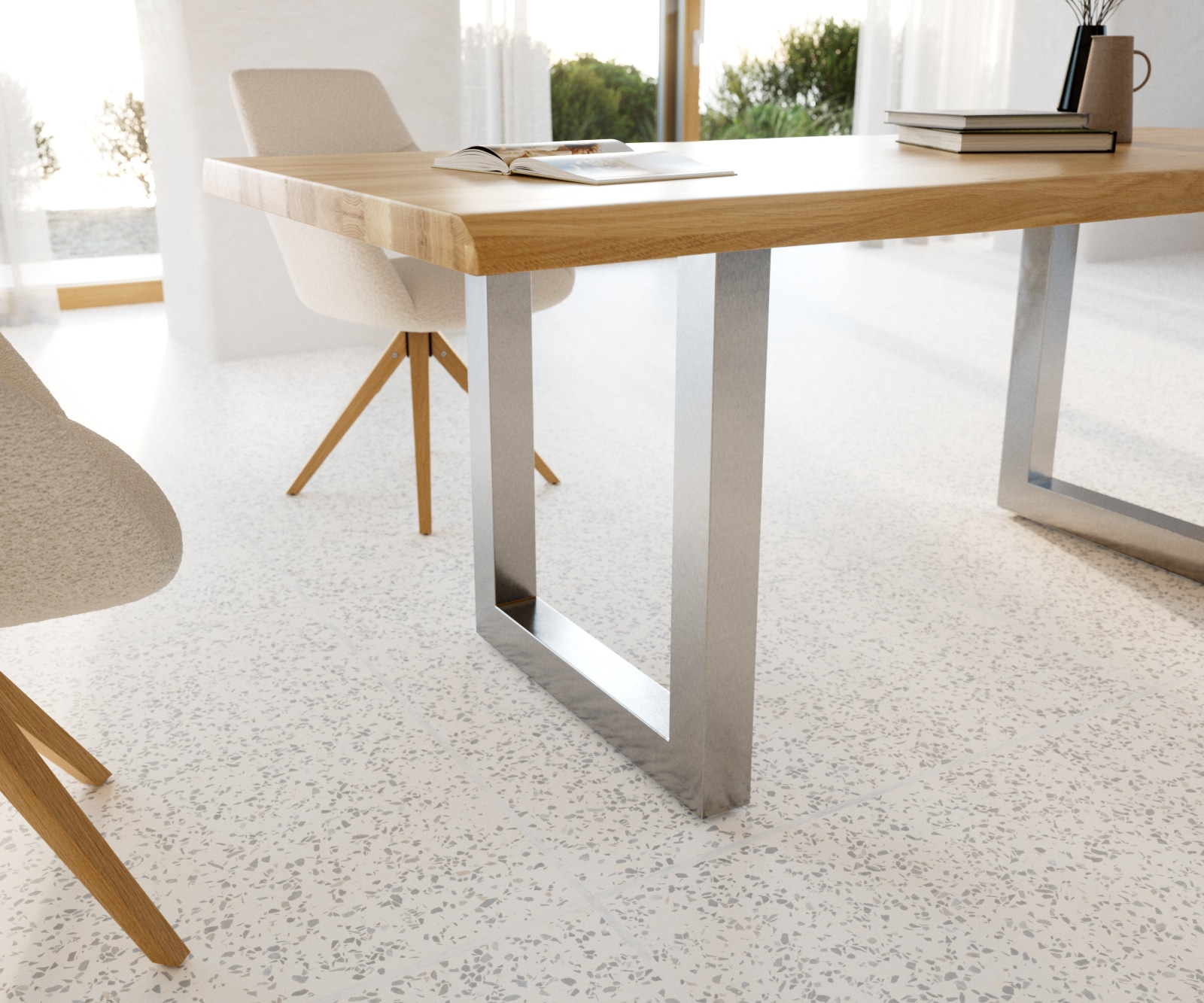 Esstisch Edge 200x100 Eiche Natur Edelstahl Breit Live-Edge 5 Esstisch Edge 200x100 Eiche Natur Edelstahl Breit Live-Edge 5