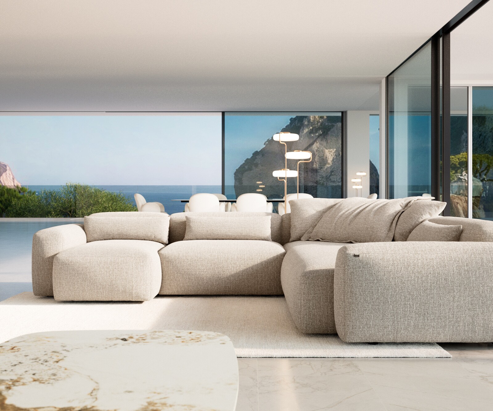 Canapé panoramique Freestyle Pure 360x290 cm Tissu tissé beige doux 1