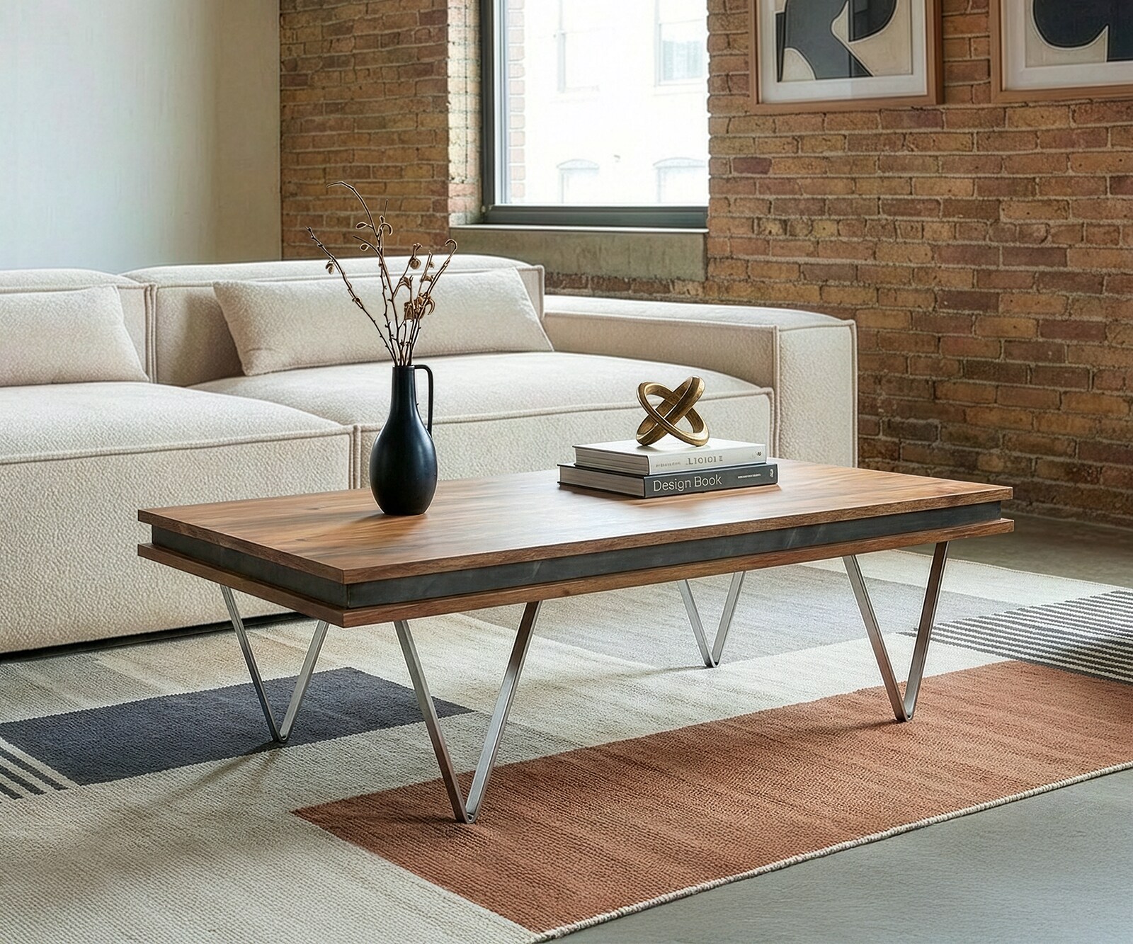 Table-basse design Stonegrace 117x60x25 cm acacia naturel ardoise