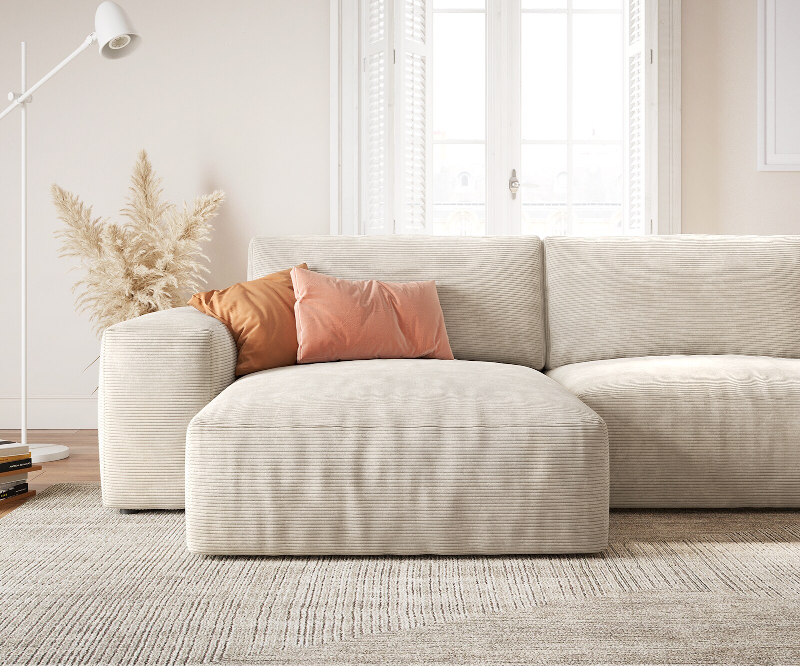 Wohnlandschaft Lanzo XL 360x260 cm Cord Beige Recamiere variabel 4