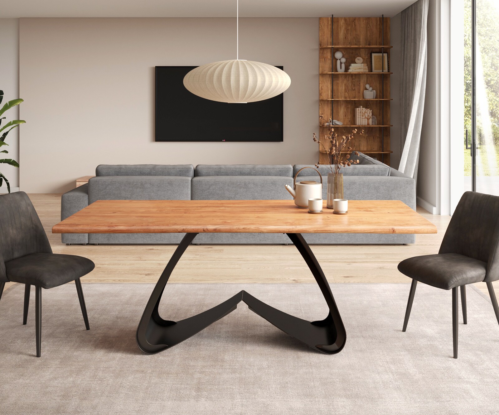 Table à manger Edge 200x100 Acacia Nature Cadre en W Métal Noir Live-Edge 2