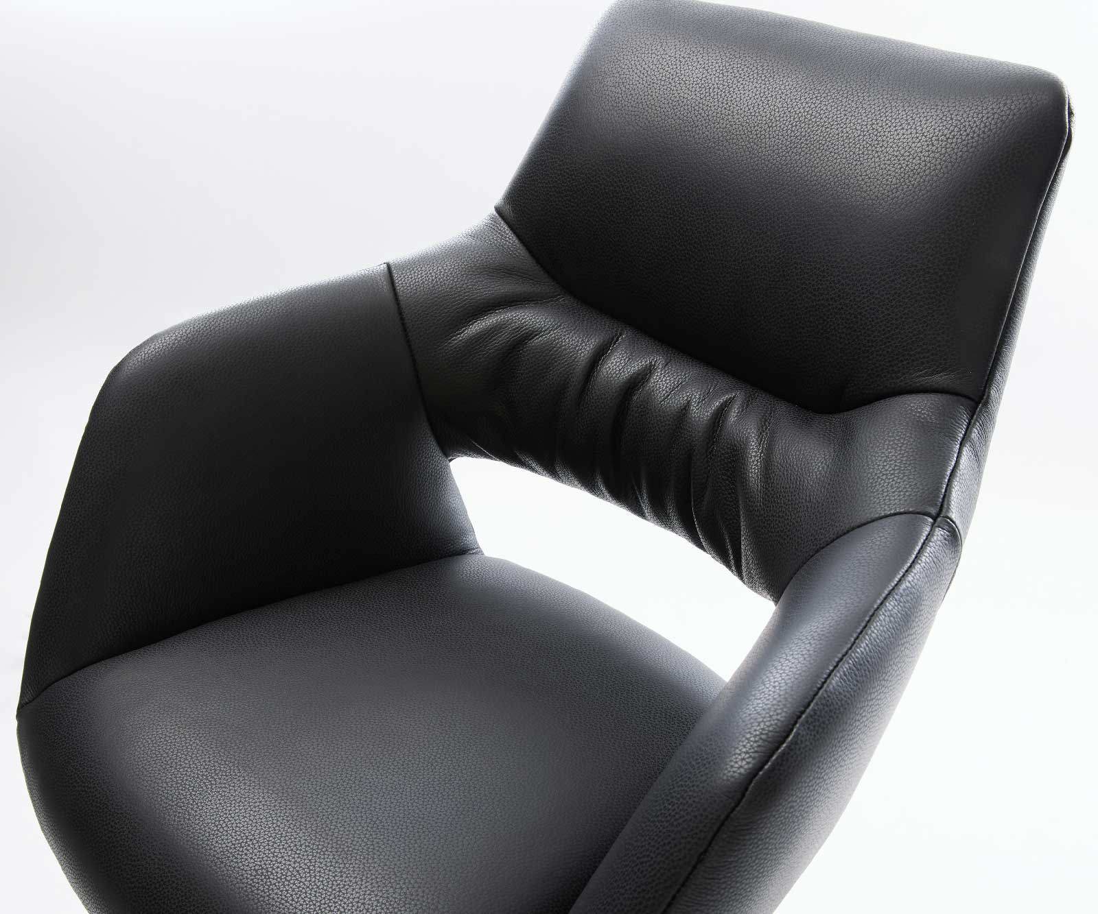 Barstuhl Yago-Flex Echt-Leder Schwarz Drehfuß höhenverstellbar Edelstahl drehbar Taschenfederkern 2