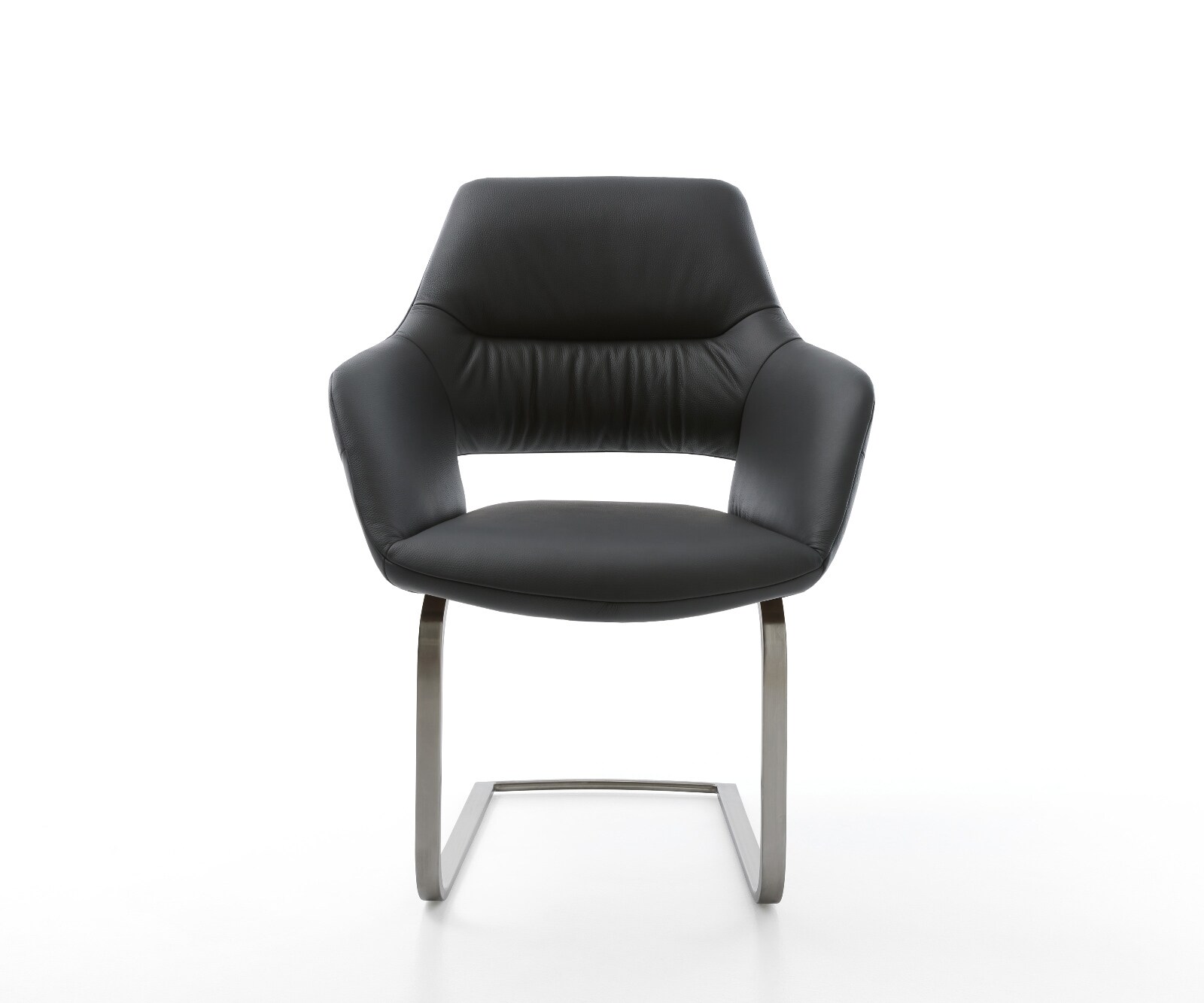 Cantilever Yago-Flex avec accoudoirs cuir de vache noir pied cantilever plat grafiete ressorts ensachés 1