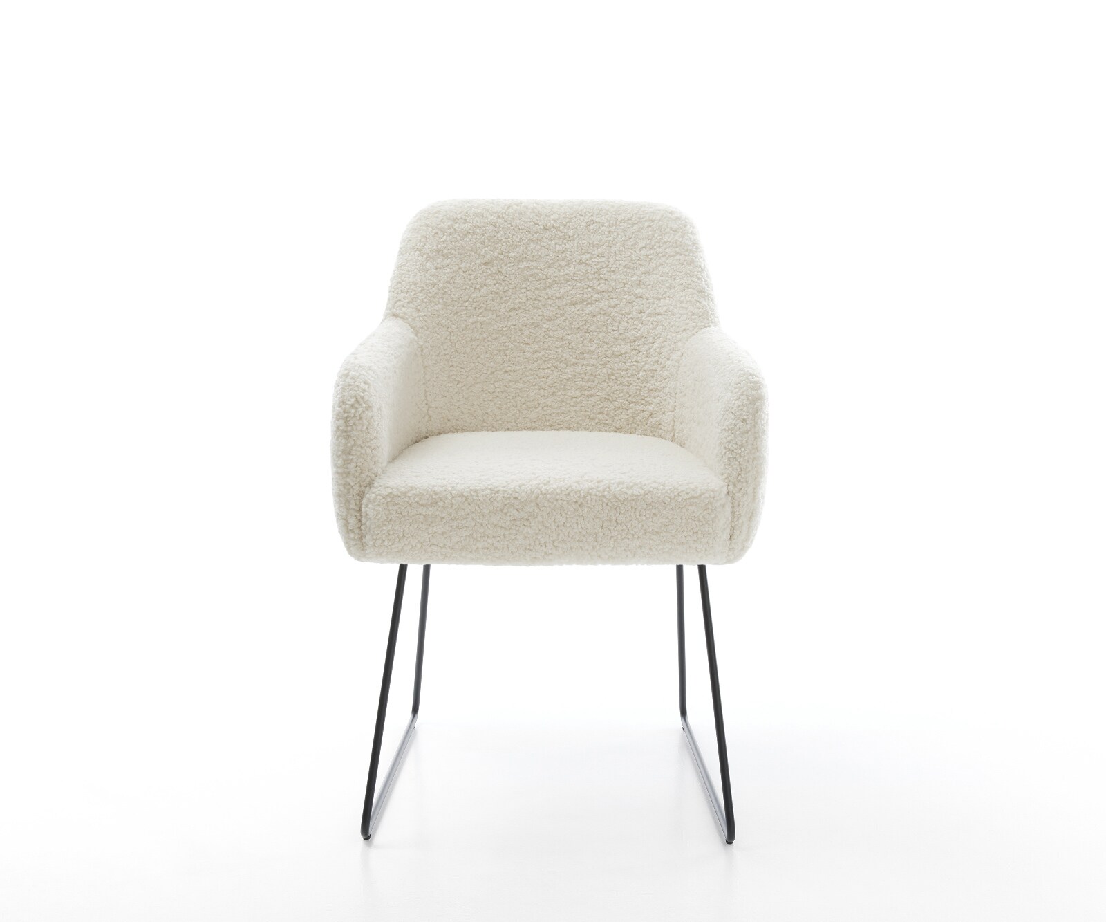Esszimmerstuhl Greg-Flex Teddystoff Beige Kufengestell Schwarz Taschenfederkern 1