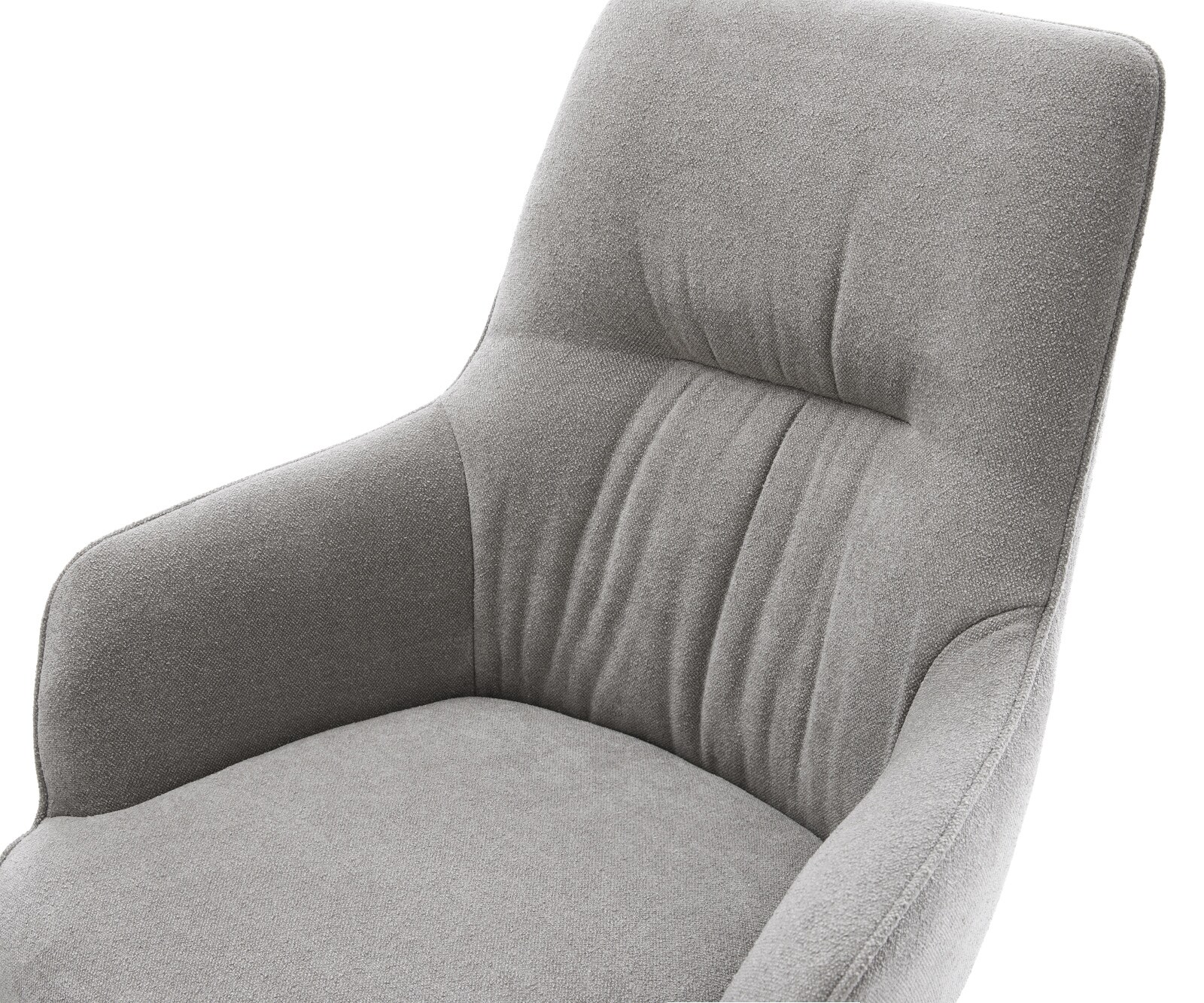 Chaise-de-salle-à-manger Zelia-Flex avec accoudoirs tissu structuré doux gris 4 pieds coniques acier inoxydable resorts ensachés 4