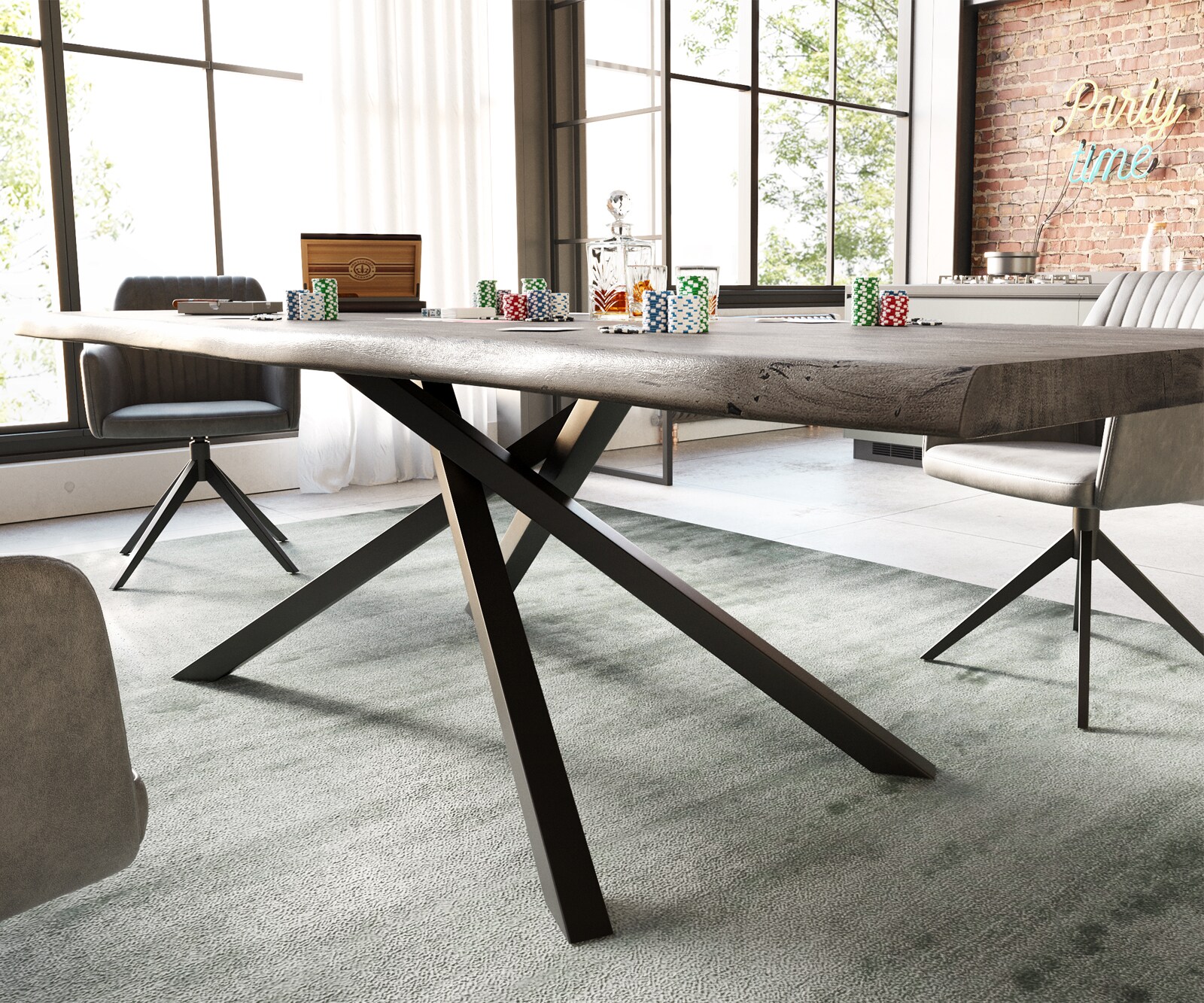 Esstisch Edge 260x100 XL Akazie Platin Kreuzgestell Rechteck Schwarz Live-Edge 5