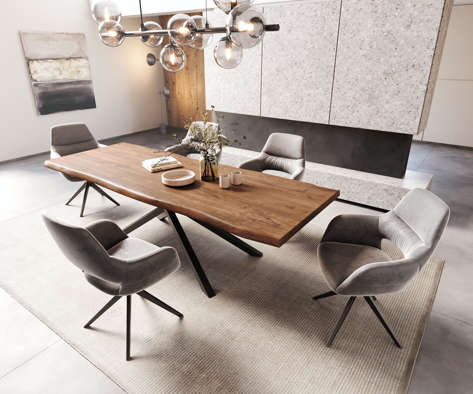 Esstisch Edge 260x100 XL Akazie Braun Kreuzgestell Rechteck Schwarz Live-Edge 6