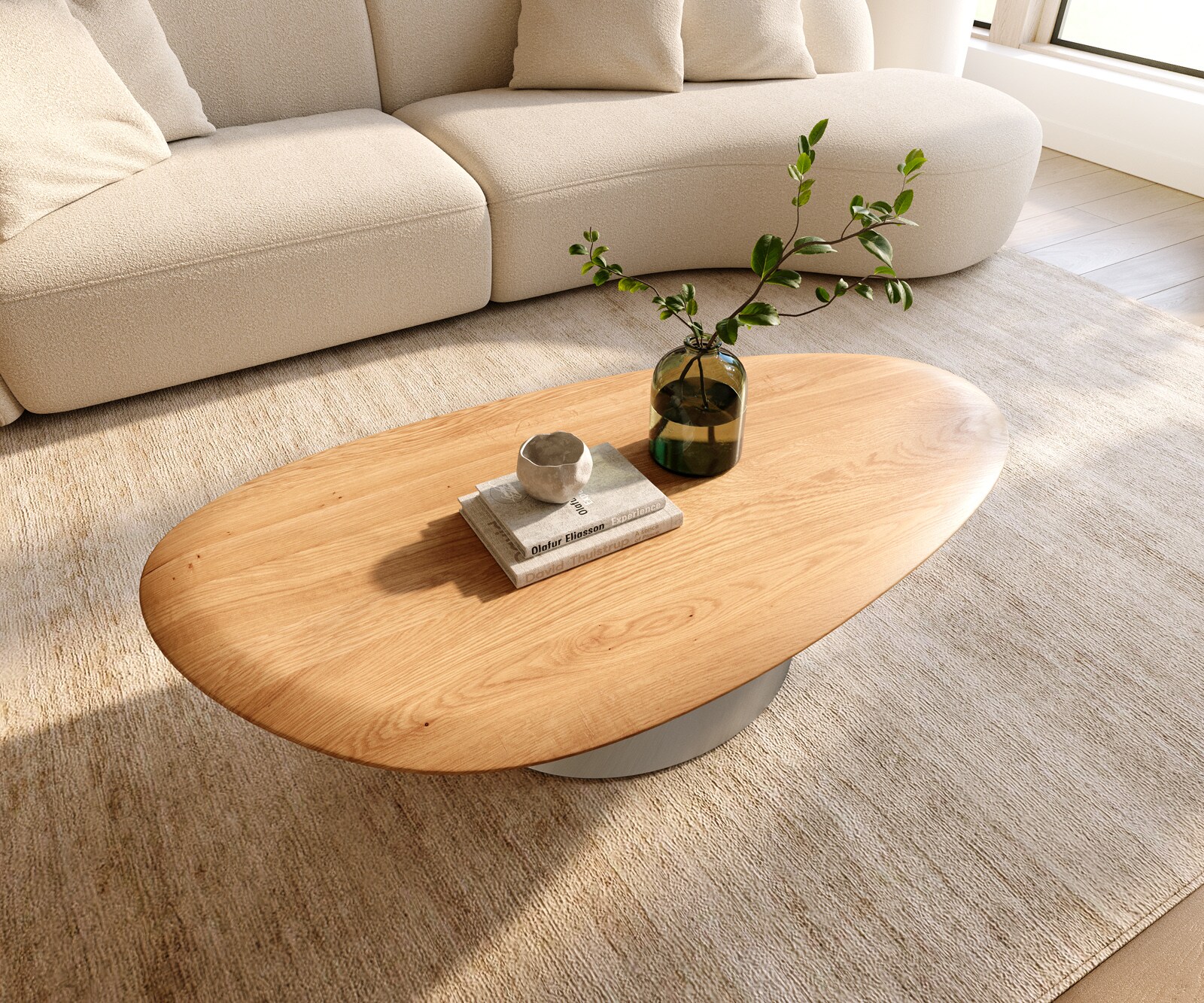 Table basse Edge Oval 140x75 cm chêne naturel bord arrondi Conis acier inoxydable brossé 4