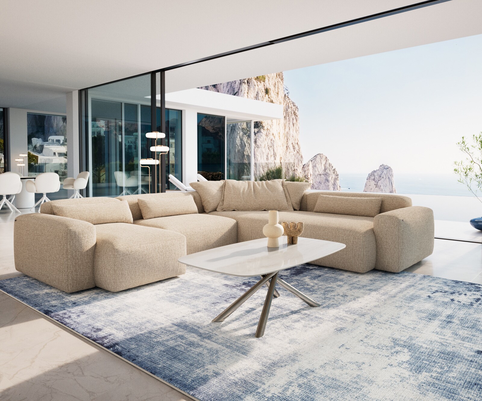 Couchtisch Edge Boot 120x70 cm Keramik Onyx Champagne Sarity Edelstahl gebürstet 6