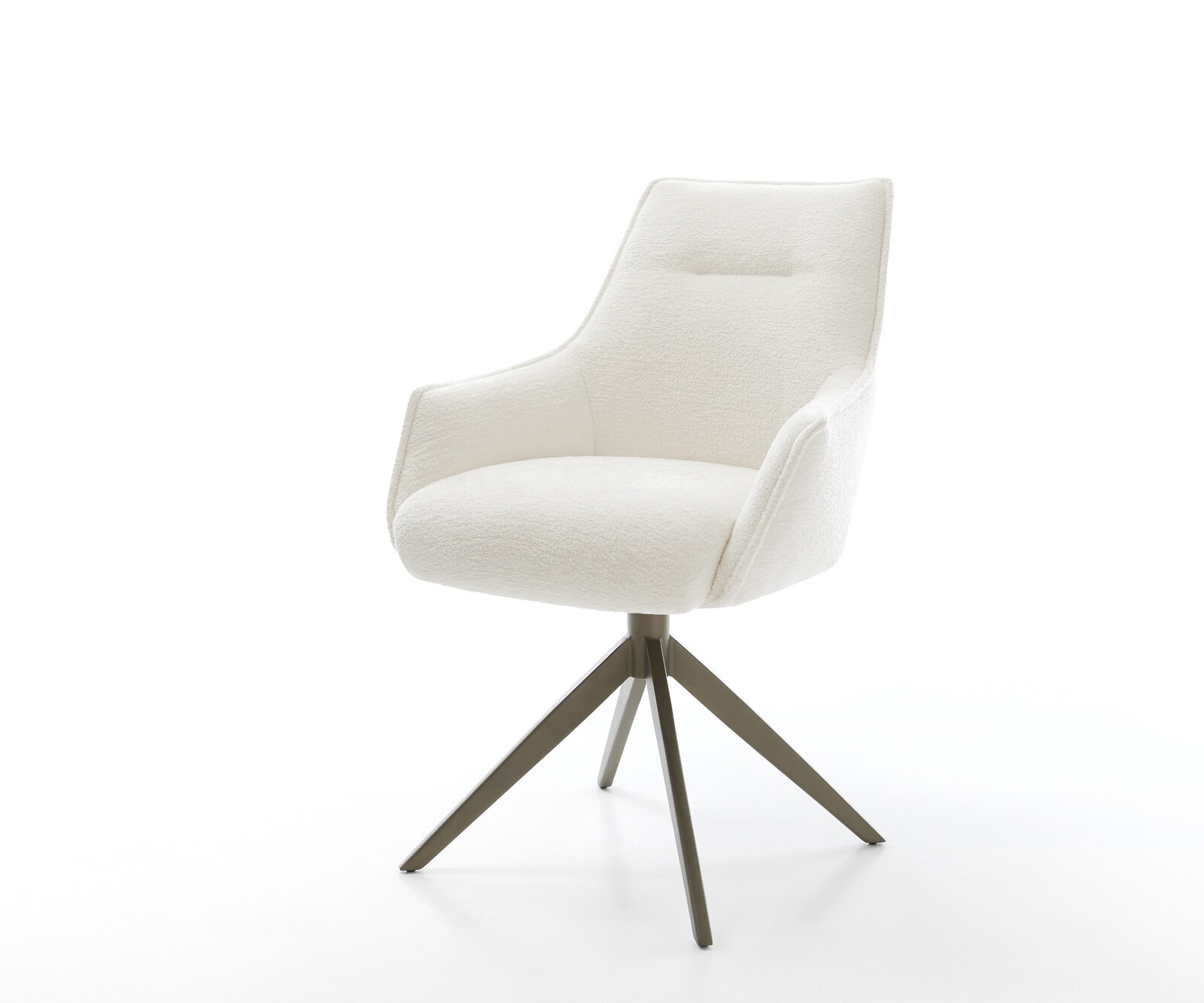 Drehstuhl Alja-Flex mit Armlehnen Bouclé Soft Beige Kreuzgestell breit Effektfinish Titan 360° drehbar Wippfunktion Taschenfederkern