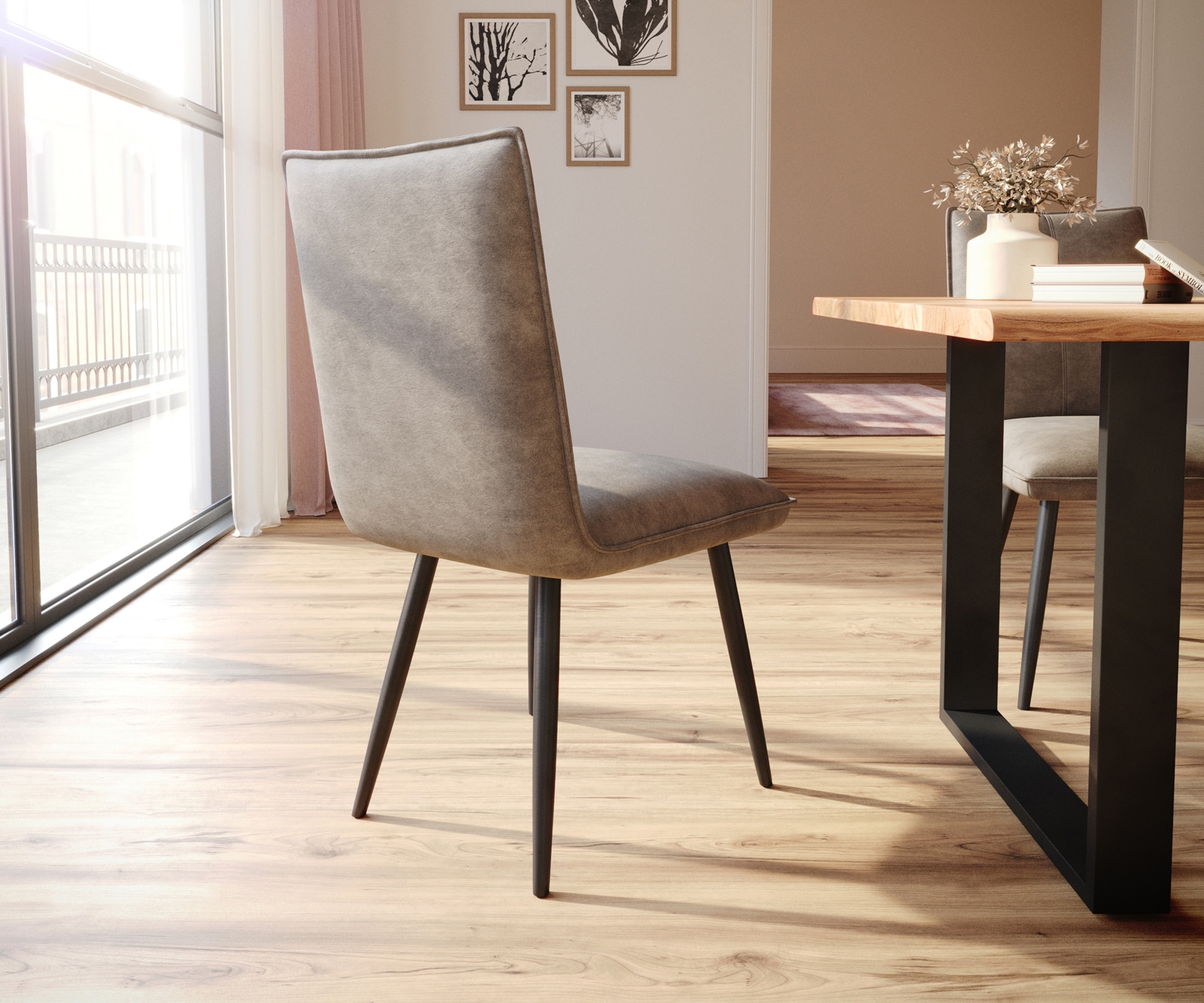 Esszimmerstuhl Lelio-Flex Mikrofaser Taupe Vintage 4-Fuß konisch Schwarz Taschenfederkern 4 Esszimmerstuhl Lelio-Flex Mikrofaser Taupe Vintage 4-Fuß konisch Schwarz Taschenfederkern 4