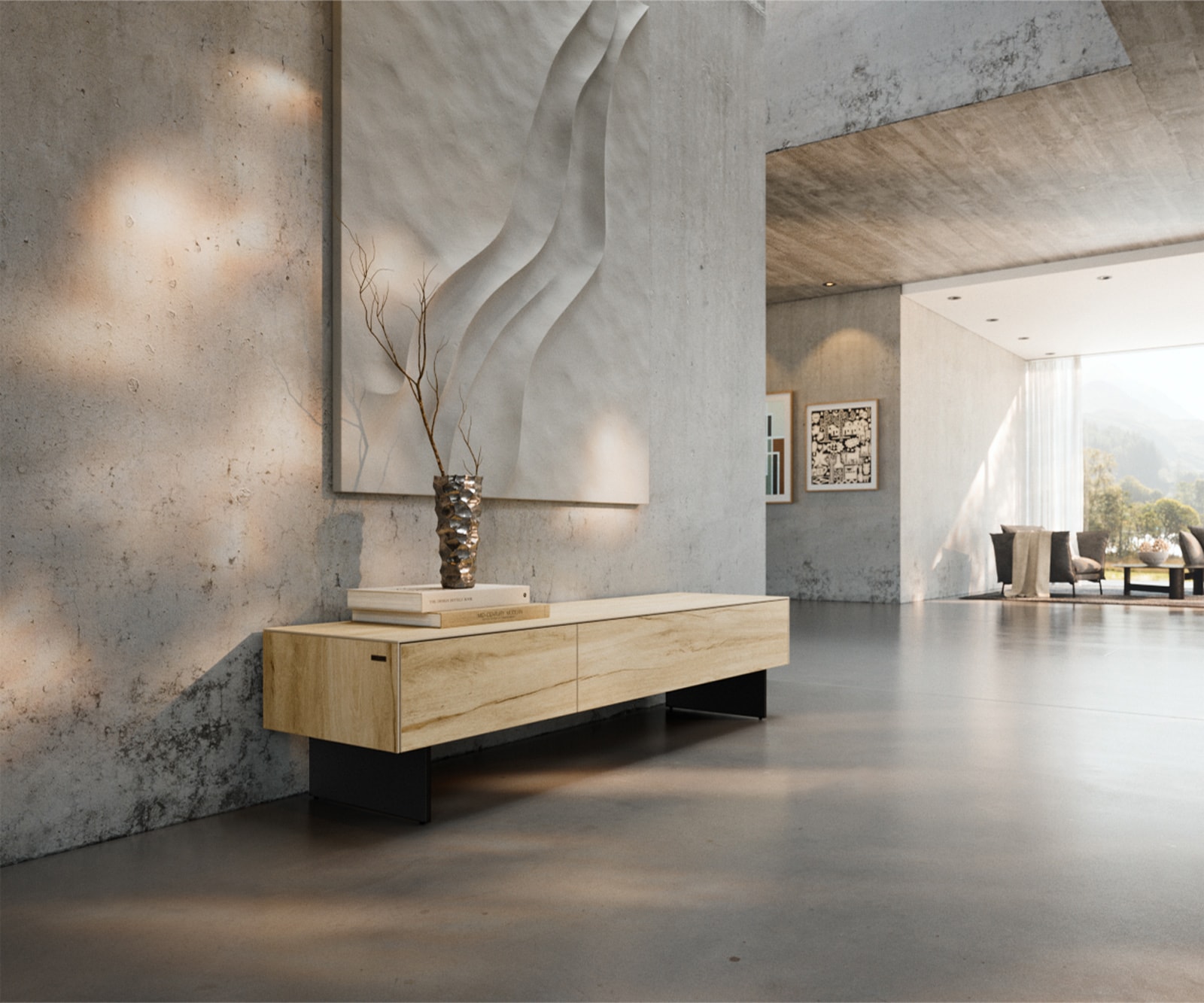 Lowboard Cuor 150 cm Keramik Laminam® Sabbia Eichefarbig 1 Klappe 1 Schubfach Fuß Schwebeoptik Metall Schwarz Lowboard Cuor 150 cm Keramik Laminam® Sabbia Eichefarbig 1 Klappe 1 Schubfach Fuß Schwebeoptik Metall Schwarz