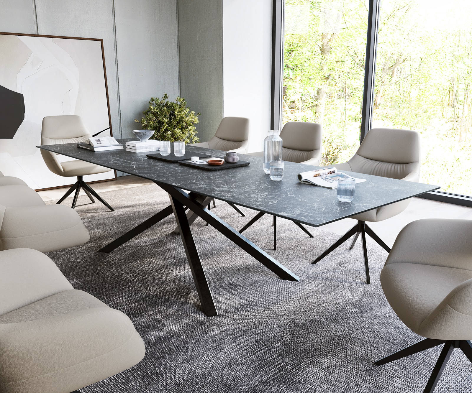 Esstisch Edge 300x100cm Keramik Laminam®Nero Greco Anthrazit Mittelfuß Kreuz Schwarz Esstisch Edge 300x100cm Keramik Laminam®Nero Greco Anthrazit Mittelfuß Kreuz Schwarz