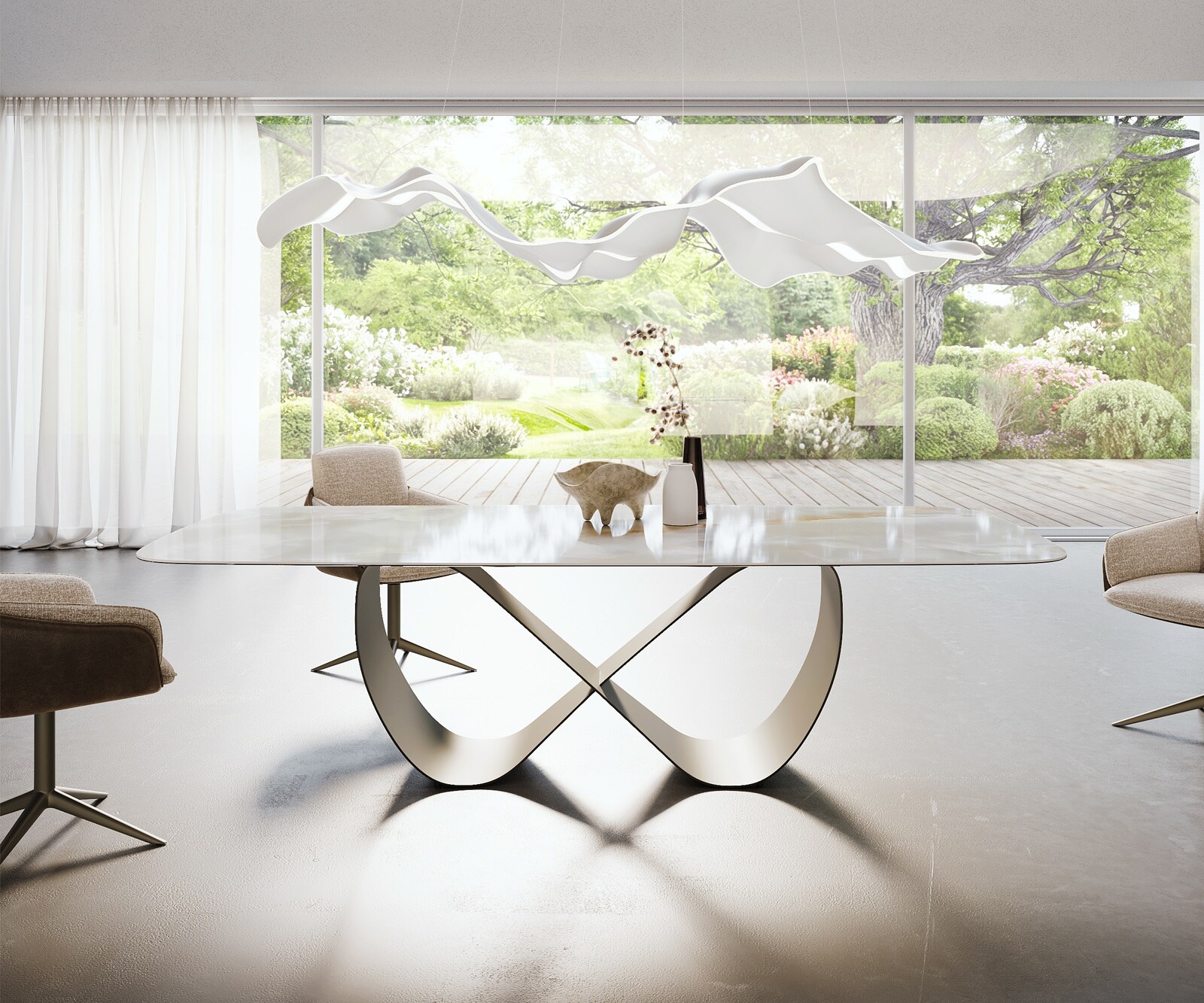 Esstisch Edge Boot 270x120 cm Keramik Iris FMG Onice Grigio Infinity Metall Effektfinish Titan 1