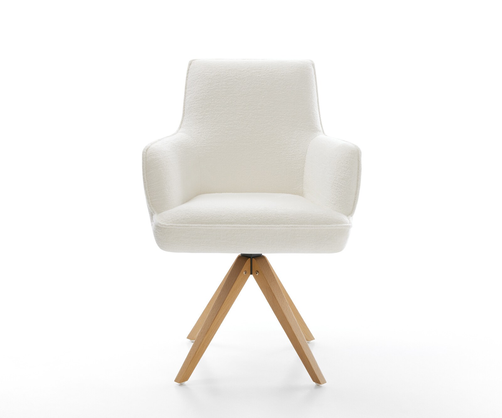 Drehstuhl Heira-Flex mit Armlehnen Bouclé Soft Beige Holzgestell kantig Natur 180° drehbar Taschenfederkern 1