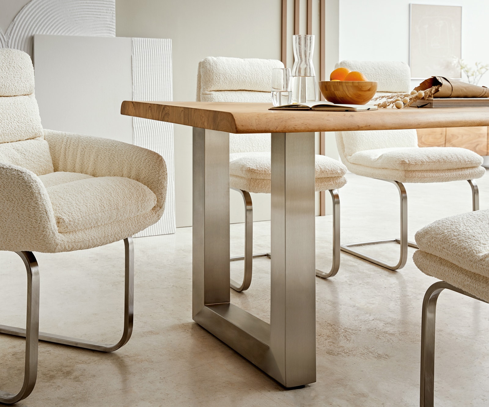 Table-à-manger Edge 180x90 XL acacia nature acier inoxydable large Live-Edge 4 Table-à-manger Edge 180x90 XL acacia nature acier inoxydable large Live-Edge 4