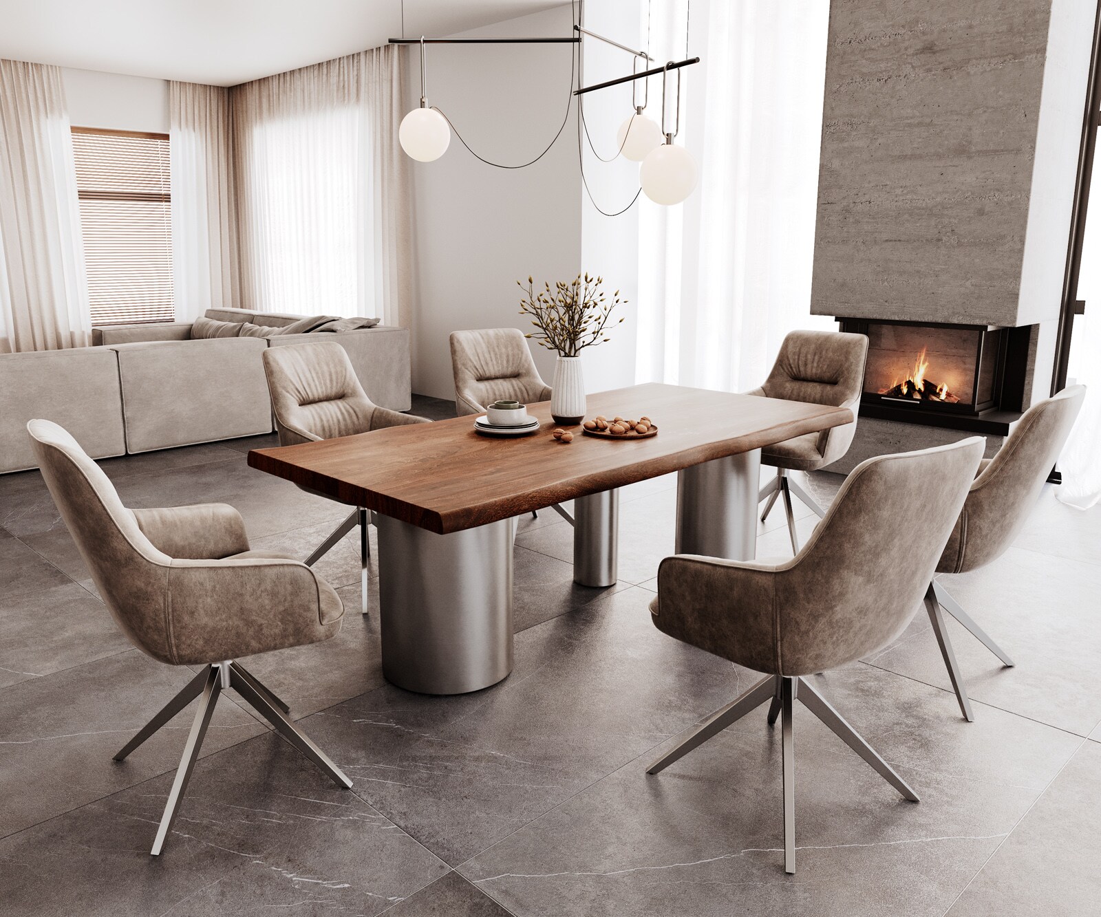 Esstisch Edge 200x100 XL Akazie Braun Troa Edelstahl gebürstet Live-Edge 4