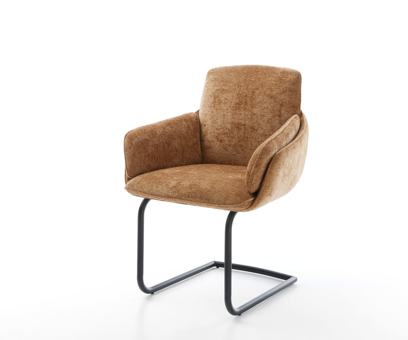 Chaise-de-salle-à-manger Luan-Flex avec accoudoirs tissu mixte couleur boue pied trapèze acier inoxydable