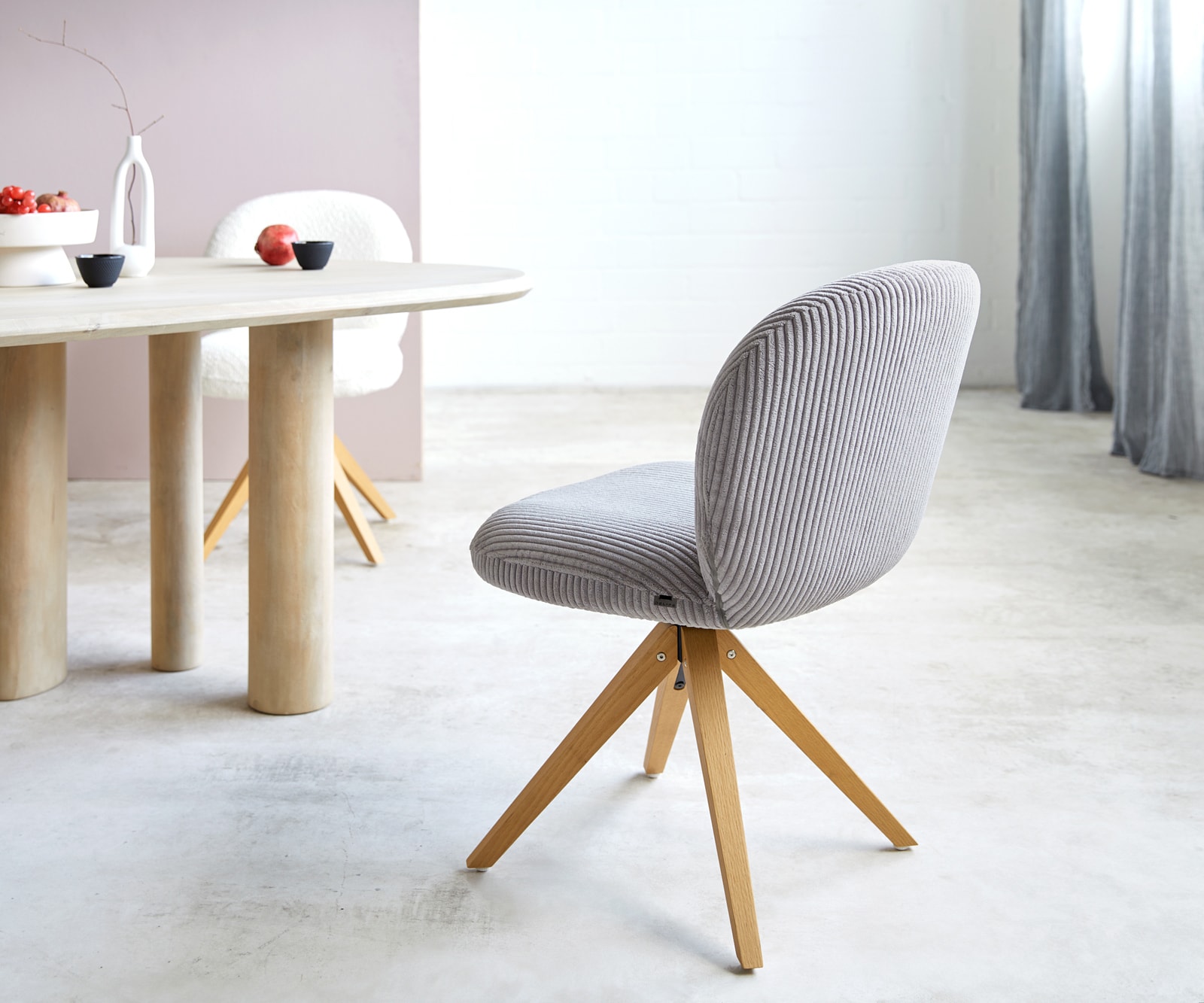 Drehstuhl Nube-Flex Cord Silbergrau Holzgestell kantig Natur 180° drehbar Taschenfederkern 5 Drehstuhl Nube-Flex Cord Silbergrau Holzgestell kantig Natur 180° drehbar Taschenfederkern 5