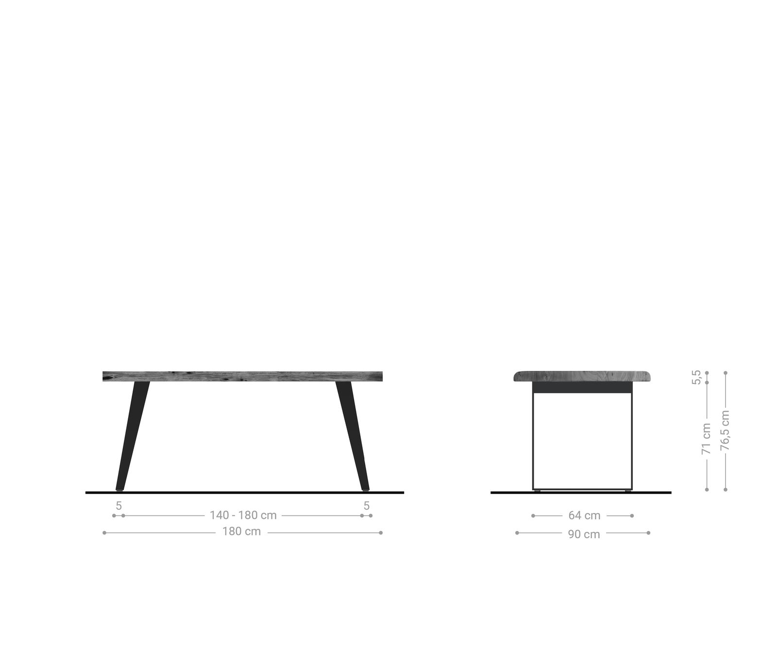 Table-à-manger Edge 180x90 XL acacia nature métal incliné Live-Edge 6