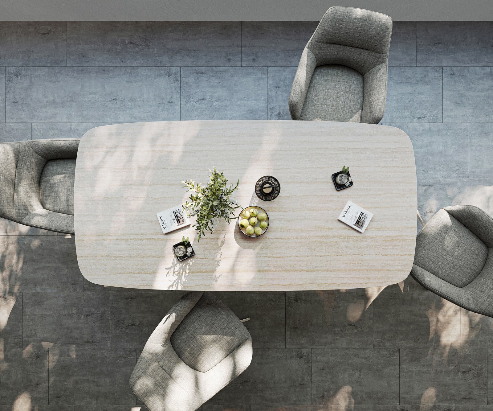 Table d’extérieur Edge Boot 200x100 cm céramique Laminam® Travertino Bianco blanc crème piètement croisé rectangulaire en acier inoxydable 5