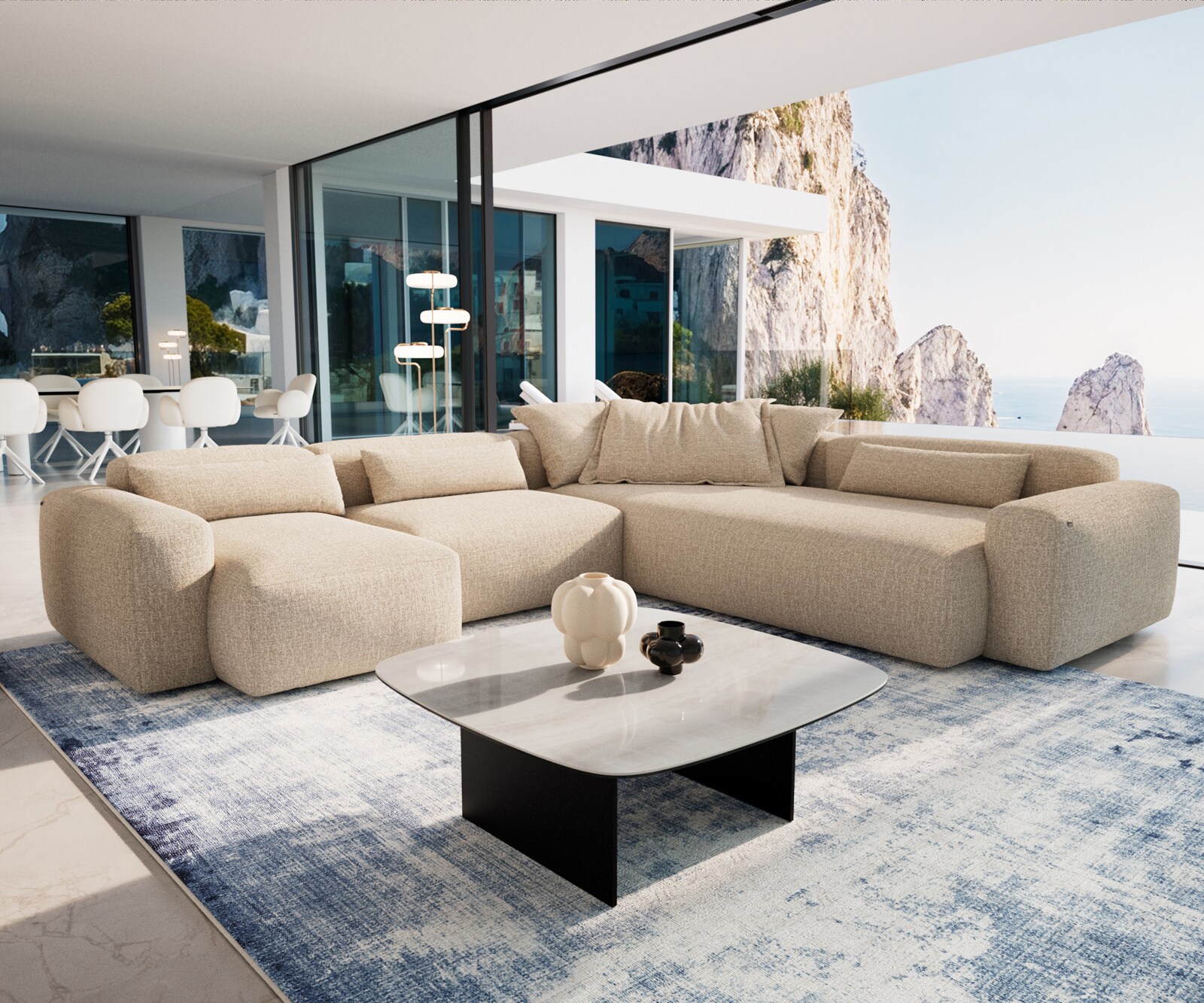 Couchtisch Edge Boot 90x90 cm Keramik Onyx Champagne Salto Metall Schwarz 6