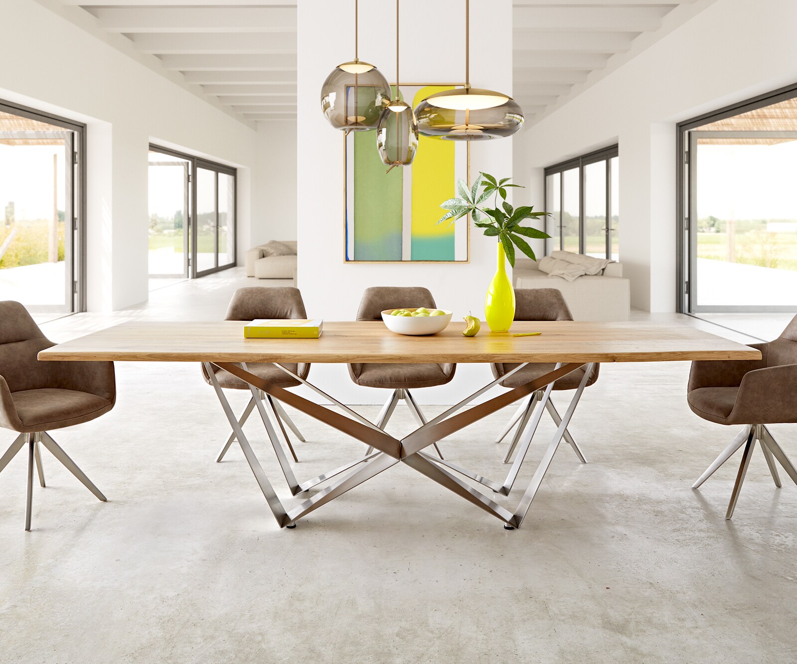 Table à manger Edge 260x100x2,5-3 chêne nature Spider acier plat acier inoxydable Live-Edge 1