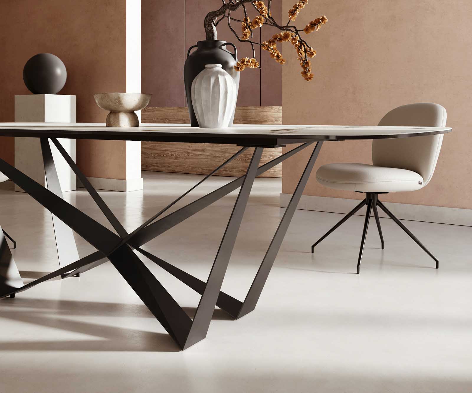 Esstisch Edge Boot 240x120 Keramik Calacatta Luxe Weiß-Gold-Grau Spider Flachstahl Schwarz 5 Esstisch Edge Boot 240x120 Keramik Calacatta Luxe Weiß-Gold-Grau Spider Flachstahl Schwarz 5