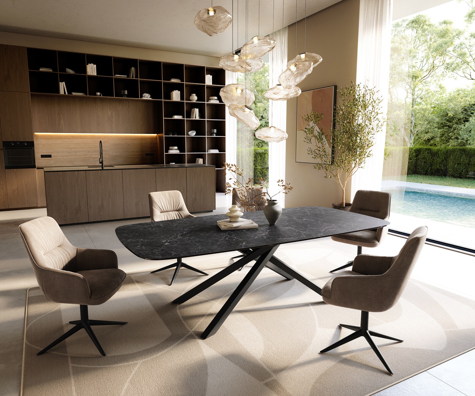 Esstisch Edge Boot 240x120 cm Keramik Laminam® Nero Greco Anthrazit Kreuzgestell Rechteck Schwarz 5