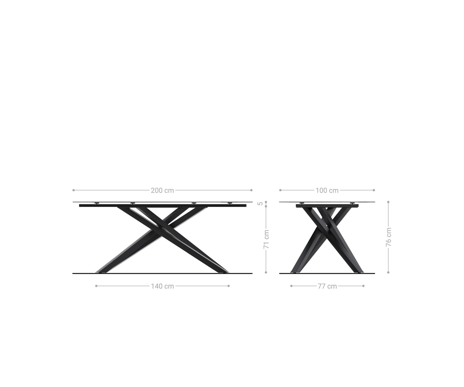 Esstisch Edge 200x100 Keramik Laminam® Sabbia Eichefarbig Kreuzgestell Rechteck Schwarz 8