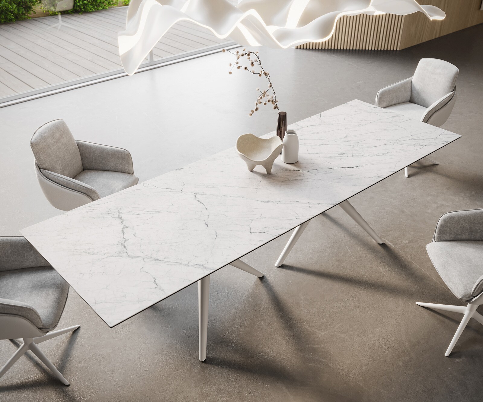 Esstisch Edge 300x100 Keramik Laminam®Statuarietto Weiß Estelar rund Metall Weiß 1