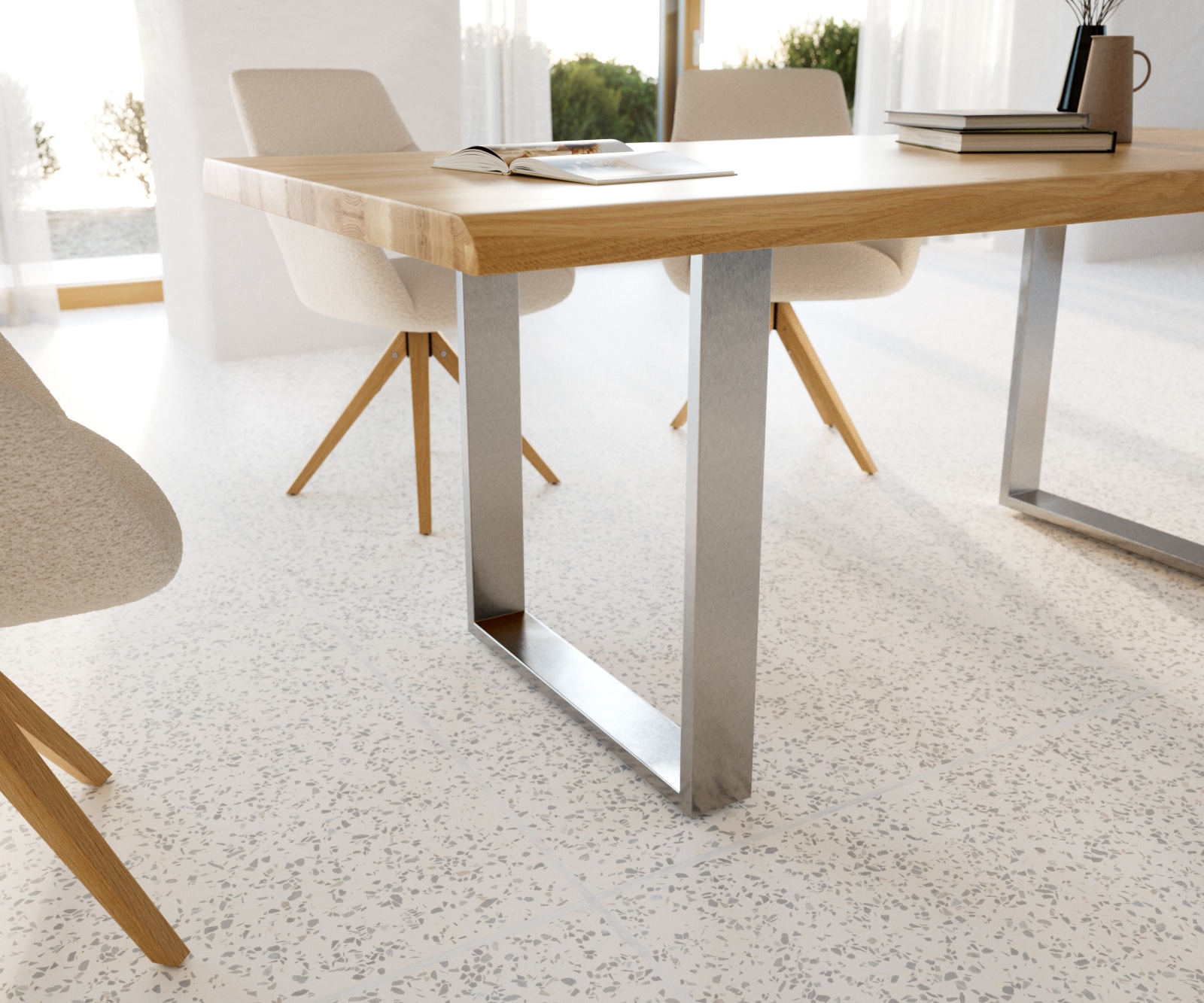 Esstisch Edge 200x100 Eiche Natur Edelstahl Schmal Live-Edge 5 Esstisch Edge 200x100 Eiche Natur Edelstahl Schmal Live-Edge 5