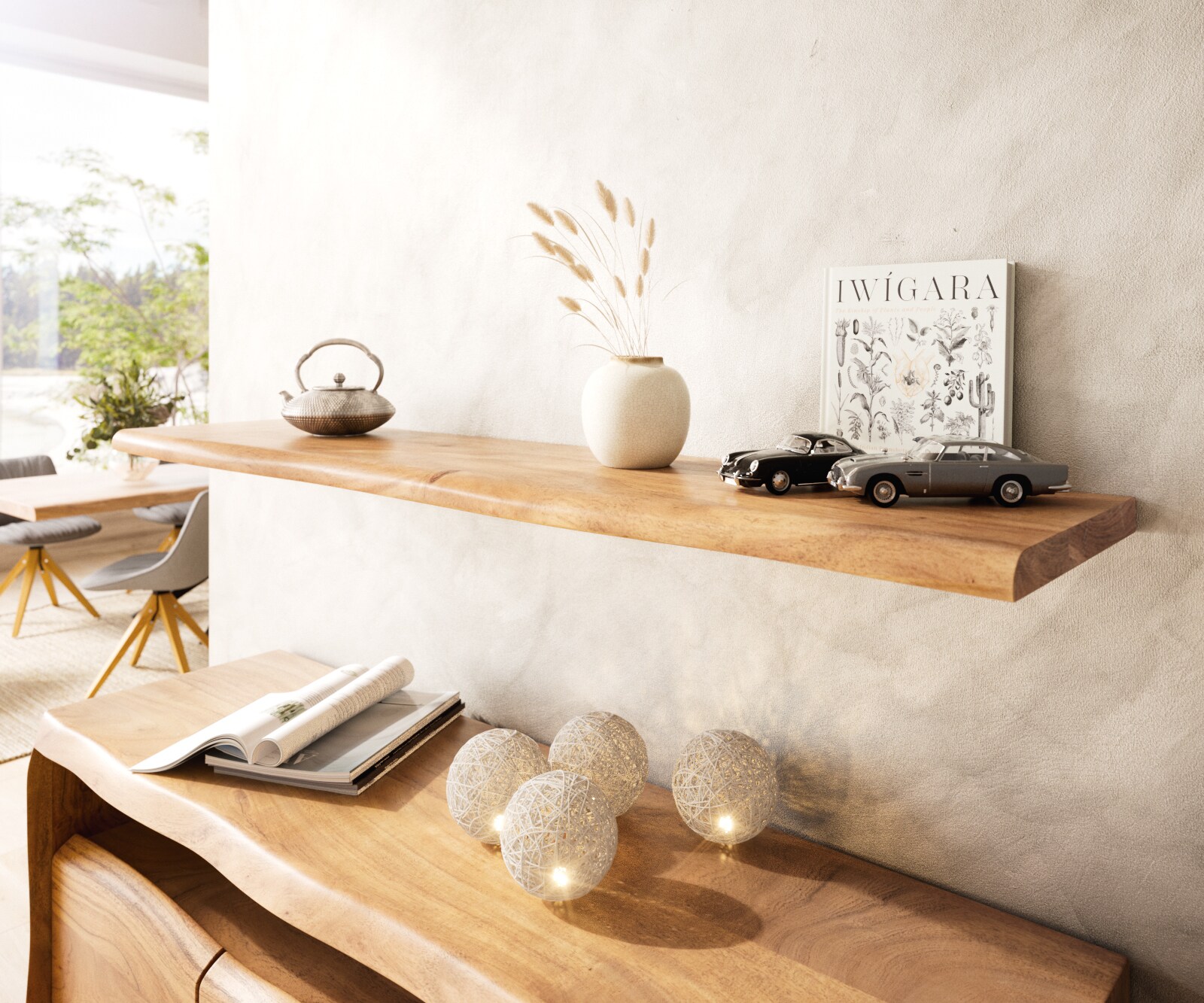 Étagère-murale Live-Edge 100 cm acacia nature bord d'arbre massif 3