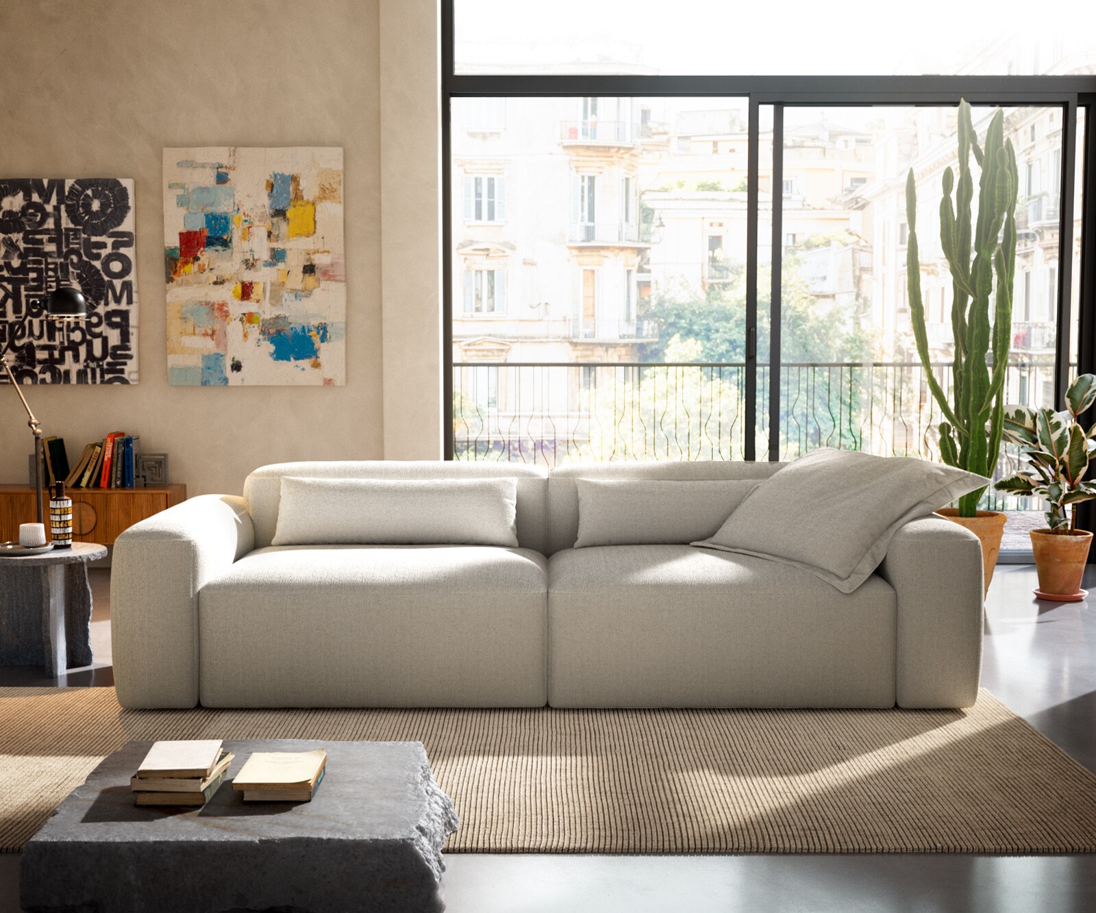 Big-Sofa Freestyle 280x110 cm Bouclé Soft Beige Kappnaht 4