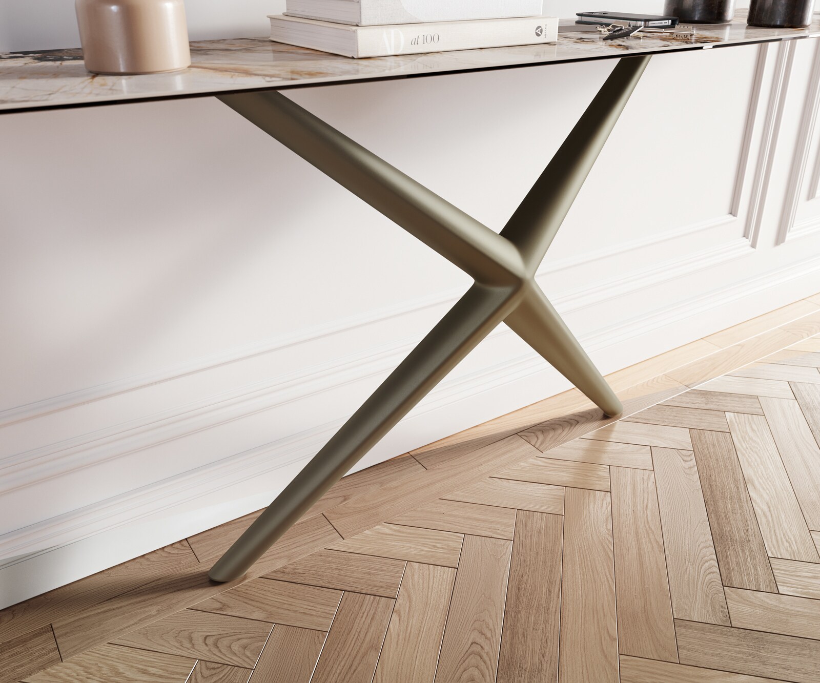Konsolentisch Edge Boot 180x40 cm Keramik Patagonia Poliert Estelo Metall Effektfinish Titan 5