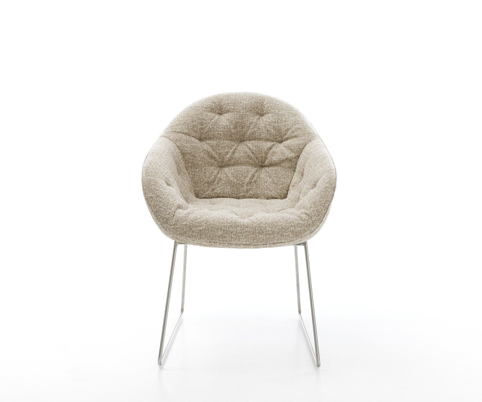 Chaise-de-salle-à-manger Gaio-Flex tissu tissé doux beige pied trapèze acier inoxydable 2