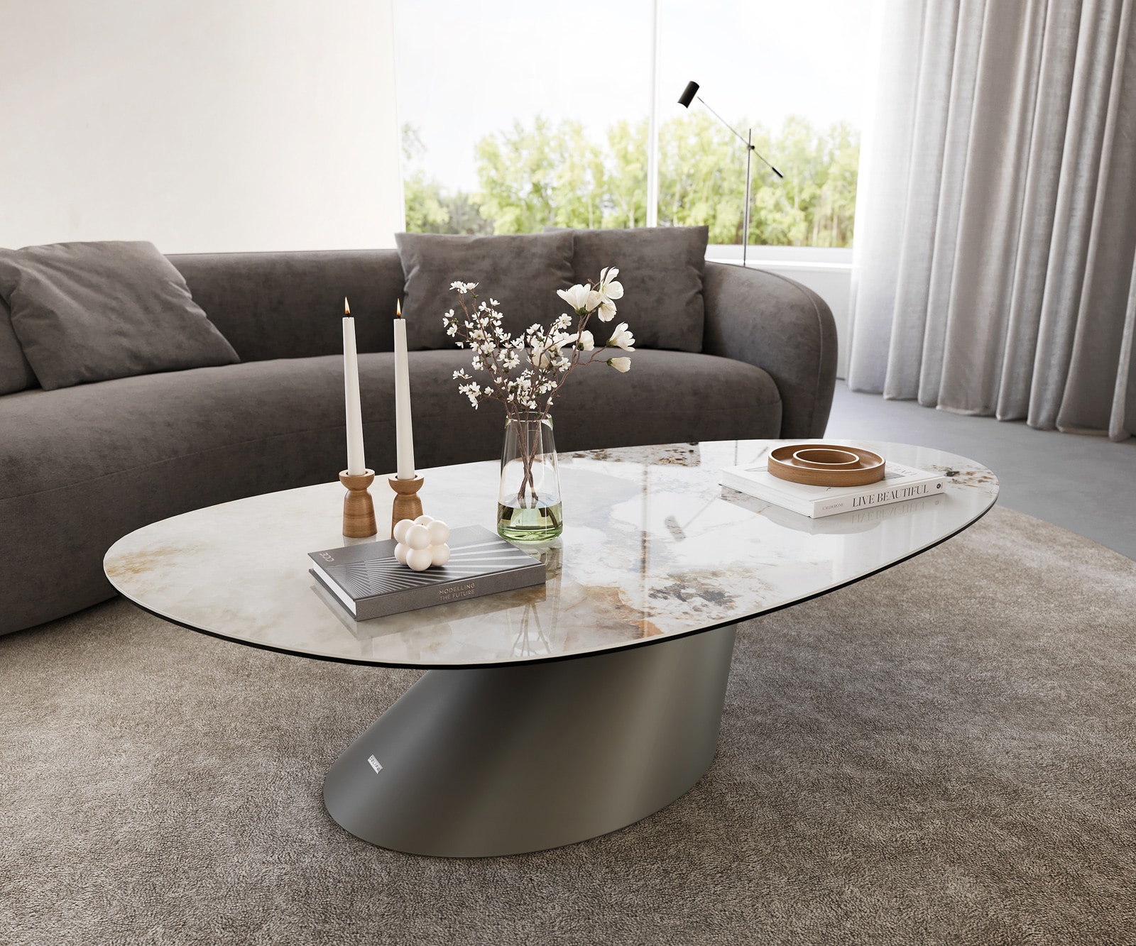Couchtisch Edge Oval 140x75 cm Keramik Minas Melange Conis Metall Effektfinish Titan Couchtisch Edge Oval 140x75 cm Keramik Minas Melange Conis Metall Effektfinish Titan