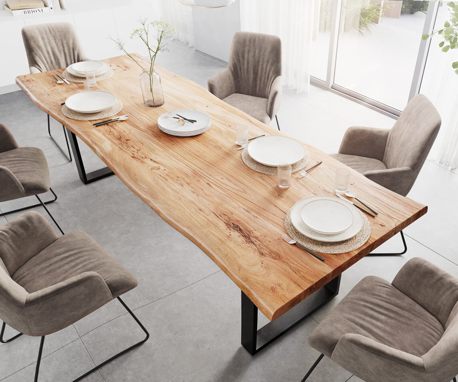 Table à manger Edge 280x100 XL acacia nature patin noir Live-Edge 3