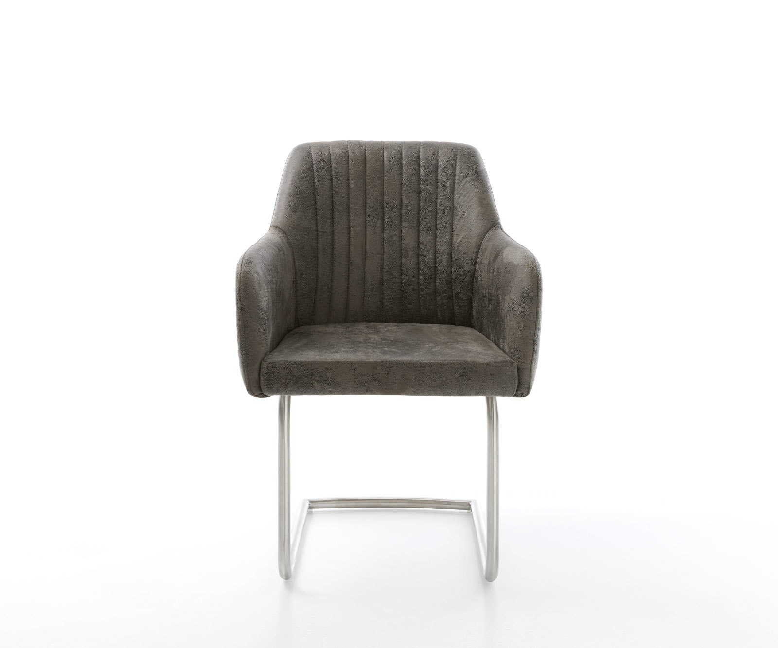 Cantilever Greg-Flex microvelours gris antique pied cantilever rond acier inoxydable brossé ressorts ensachés 2