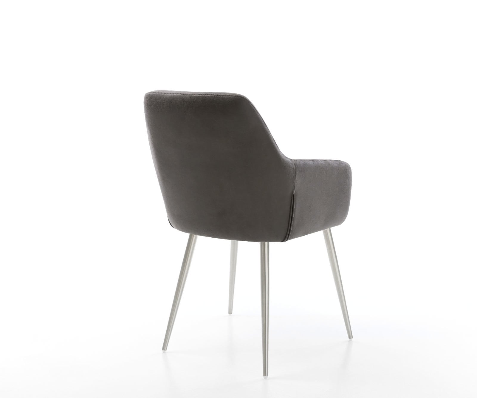Chaise-de-salle-à-manger Pejo-Flex microvelours anthracite vintage 4 pieds coniques acier inoxydable brossé ressorts ensachés 5