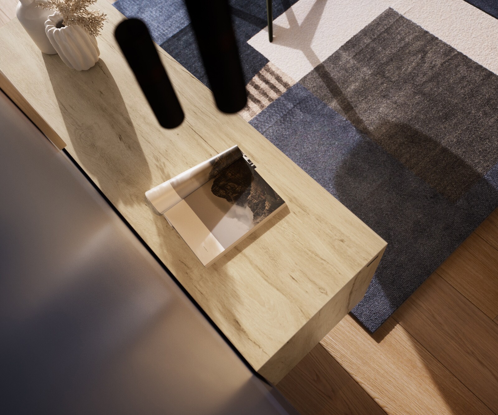 Sideboard Cuor 180 cm Keramik Laminam® Sabbia Eichefarbig 2 Türen 3 Schubfächer Fuß Schwebeoptik Acrylglas 6