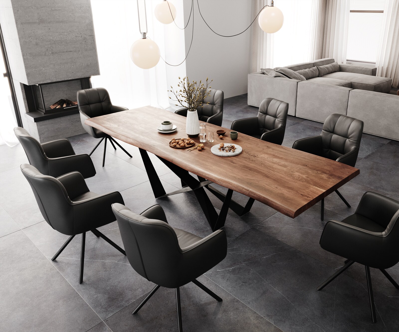 Table à manger Edge 300x100 XL Acacia marron Spider Acier plat Noir Live-Edge 6