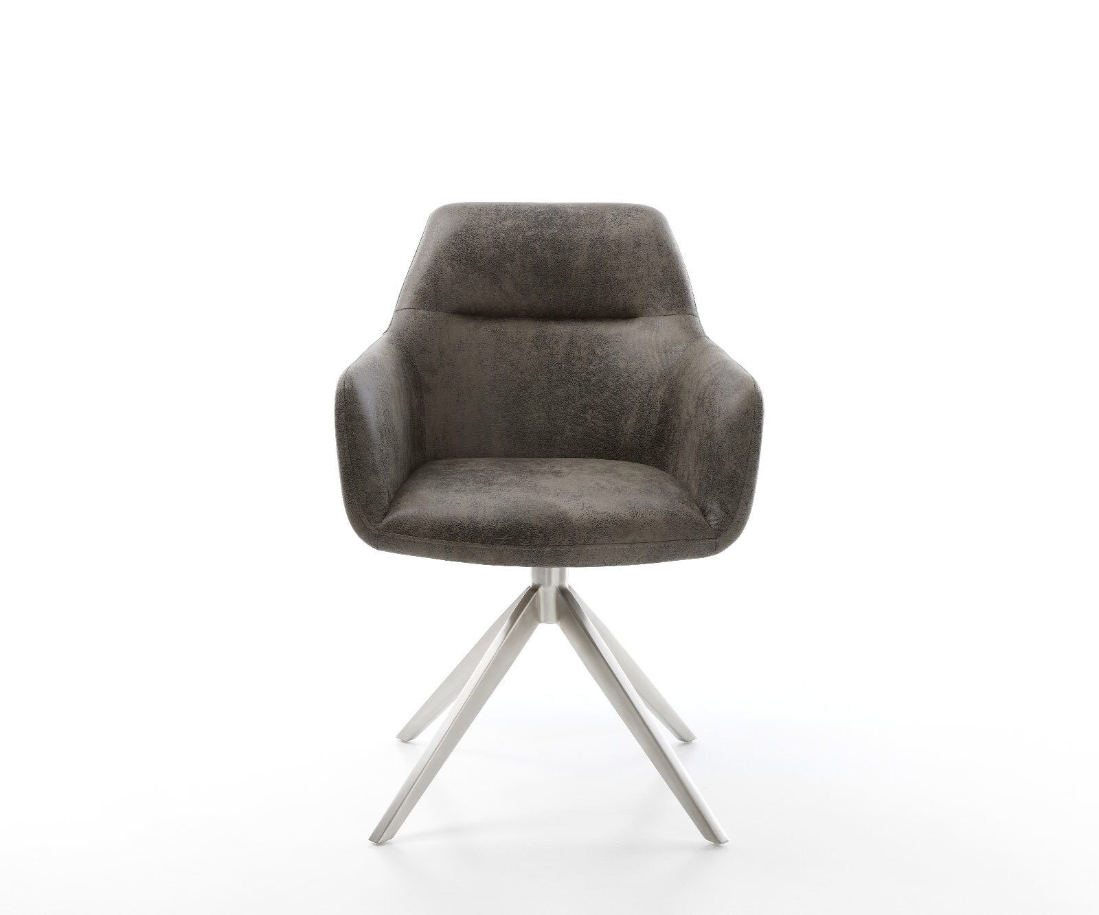 Chaise-pivotante Pejo-Flex microvelours gris antique pied croisé large acier inoxydable brossé pivotement sur 360° fonction bascule ressorts ensachés 1