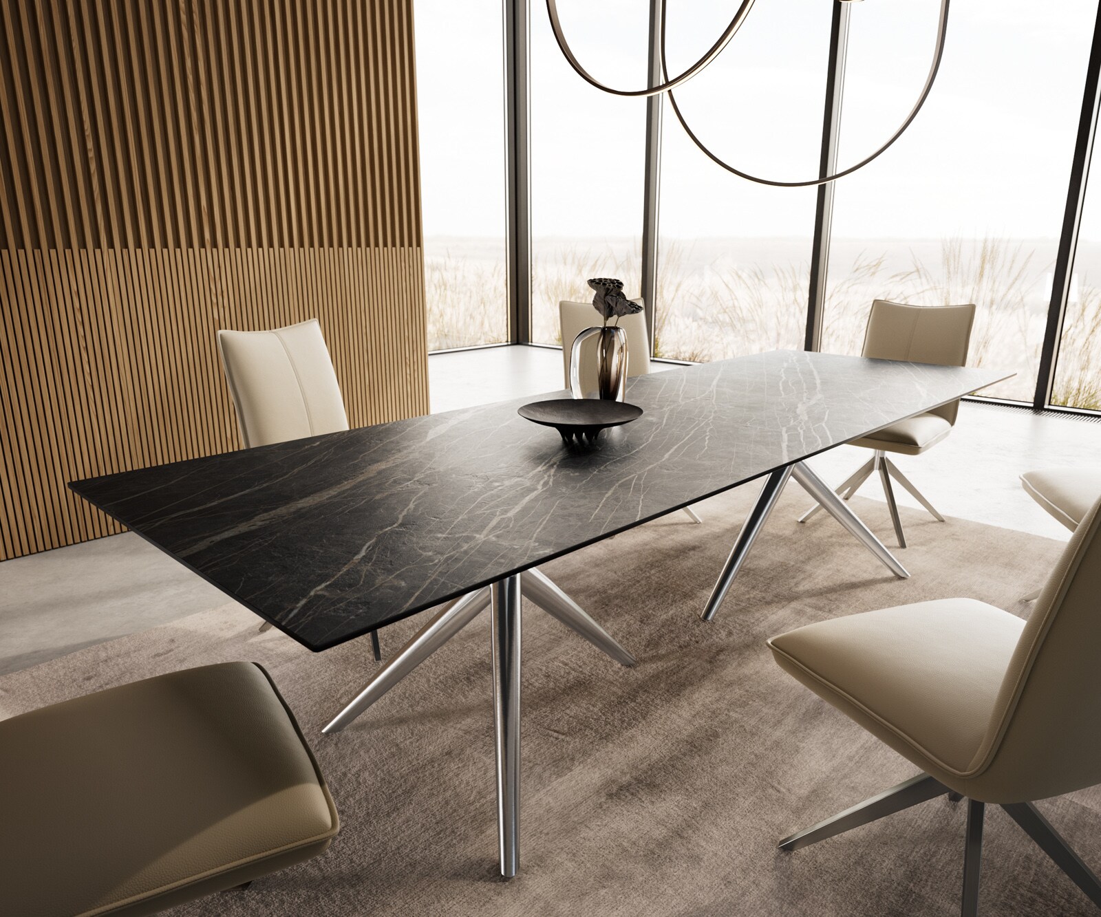 Esstisch Edge 300x100 Keramik Laminam®Noir Desir Braun Estelar rund Edelstahl 6