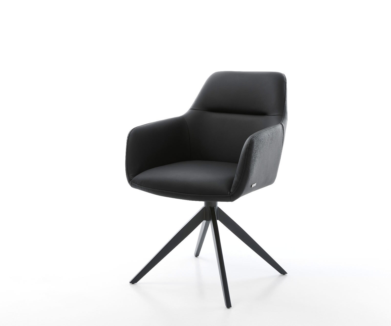 Drehstuhl Pejo-Flex Echt-Leder Schwarz Kreuzgestell breit Schwarz 360° drehbar Wippfunktion Taschenfederkern