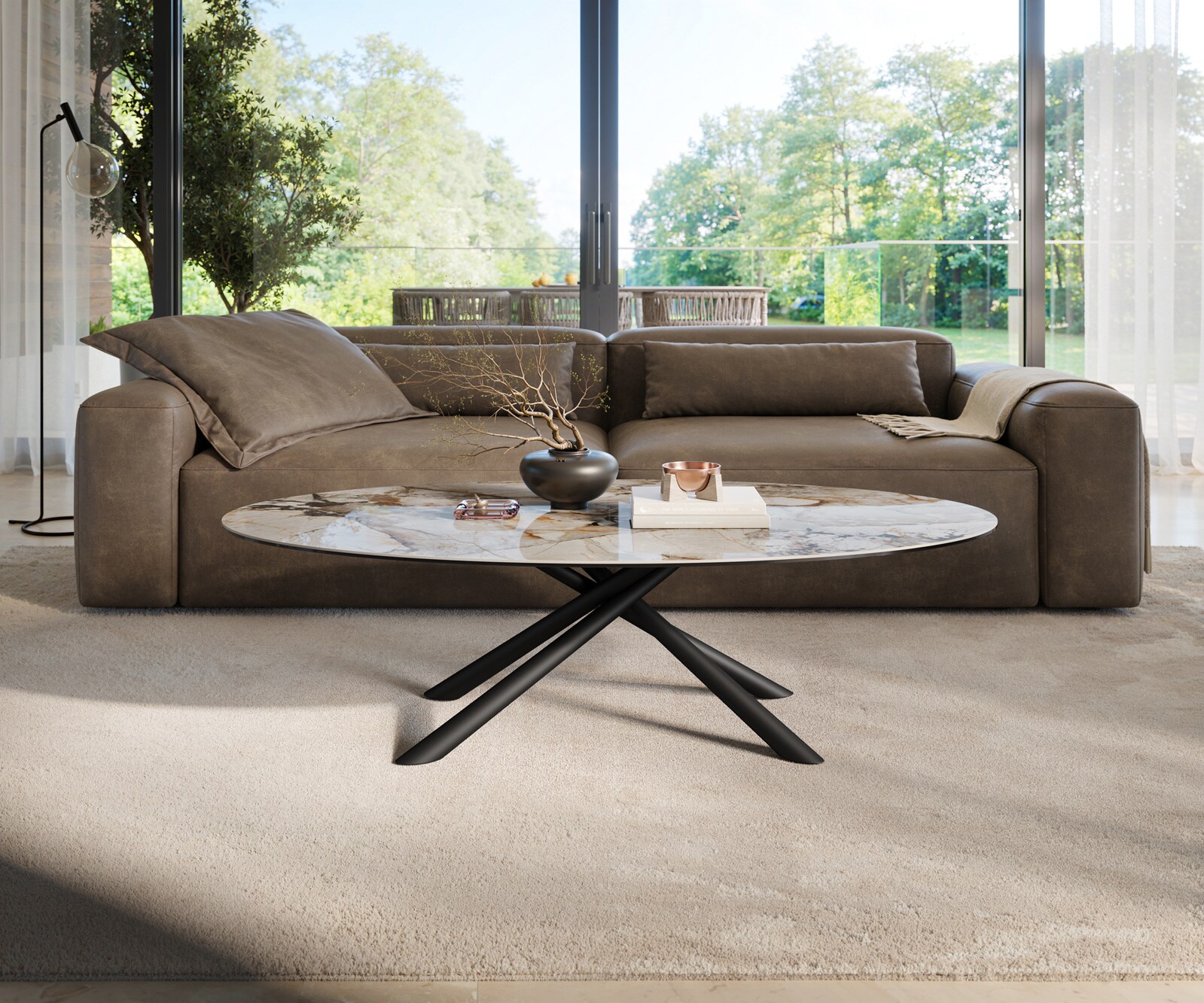Couchtisch Edge Oval 140x80 cm Keramik Patagonia Poliert Sarity Metall Schwarz 1